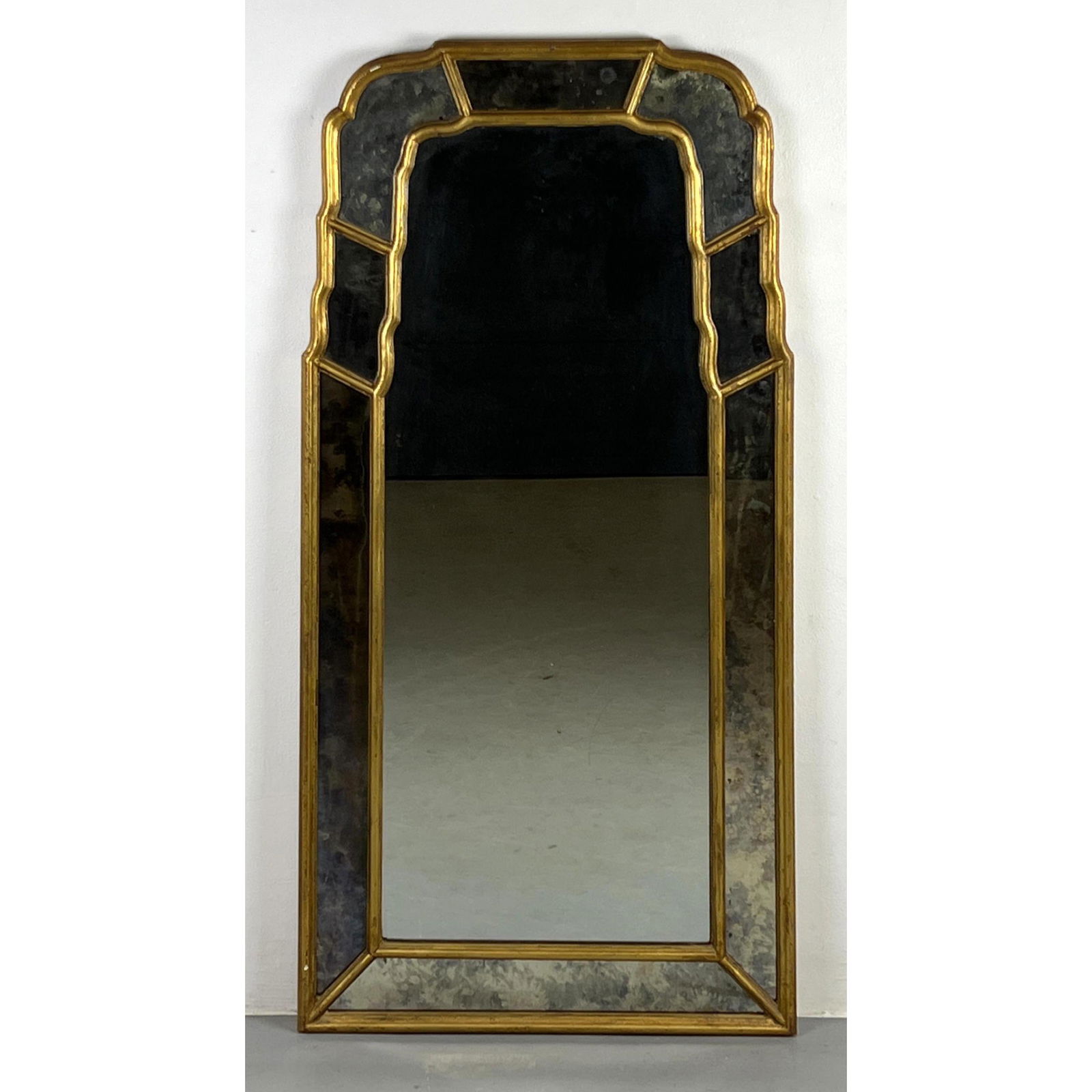 Decorator Wall Mirror with Eglomise frame Shaped wood border. (1 of 6)