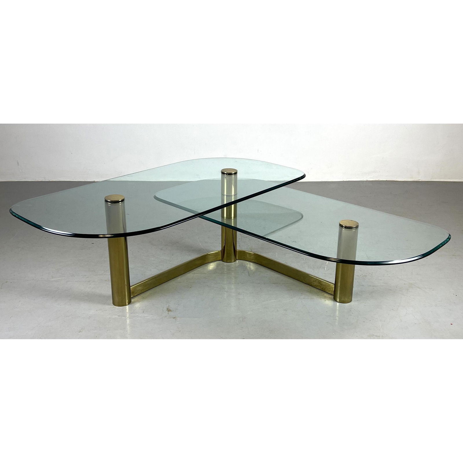 Modernist Bi-Level Brass and Glass Cocktail Table. (1 of 8)