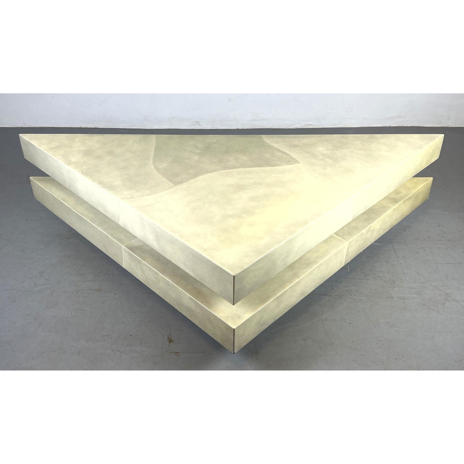 Decorator Faux Goatskin Corner Triangle Coffee Table.  Karl Springer Style. (1 of 13)