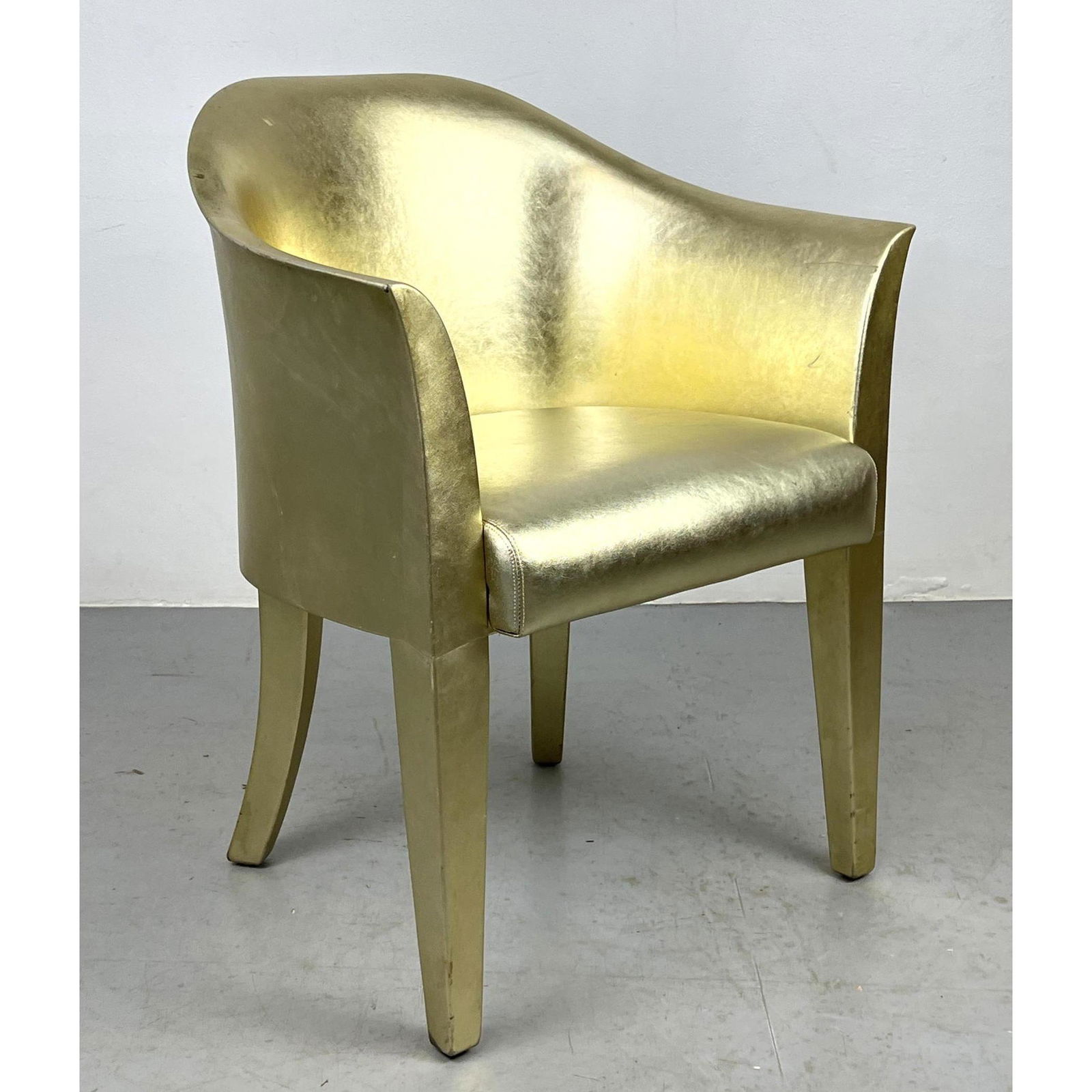 KARL SPRINGER 1991 Signed Gilt Finish "Midas" Chair. Gilt Leather Covered Lounge Chair. Gilt wood Fr (1 of 9)