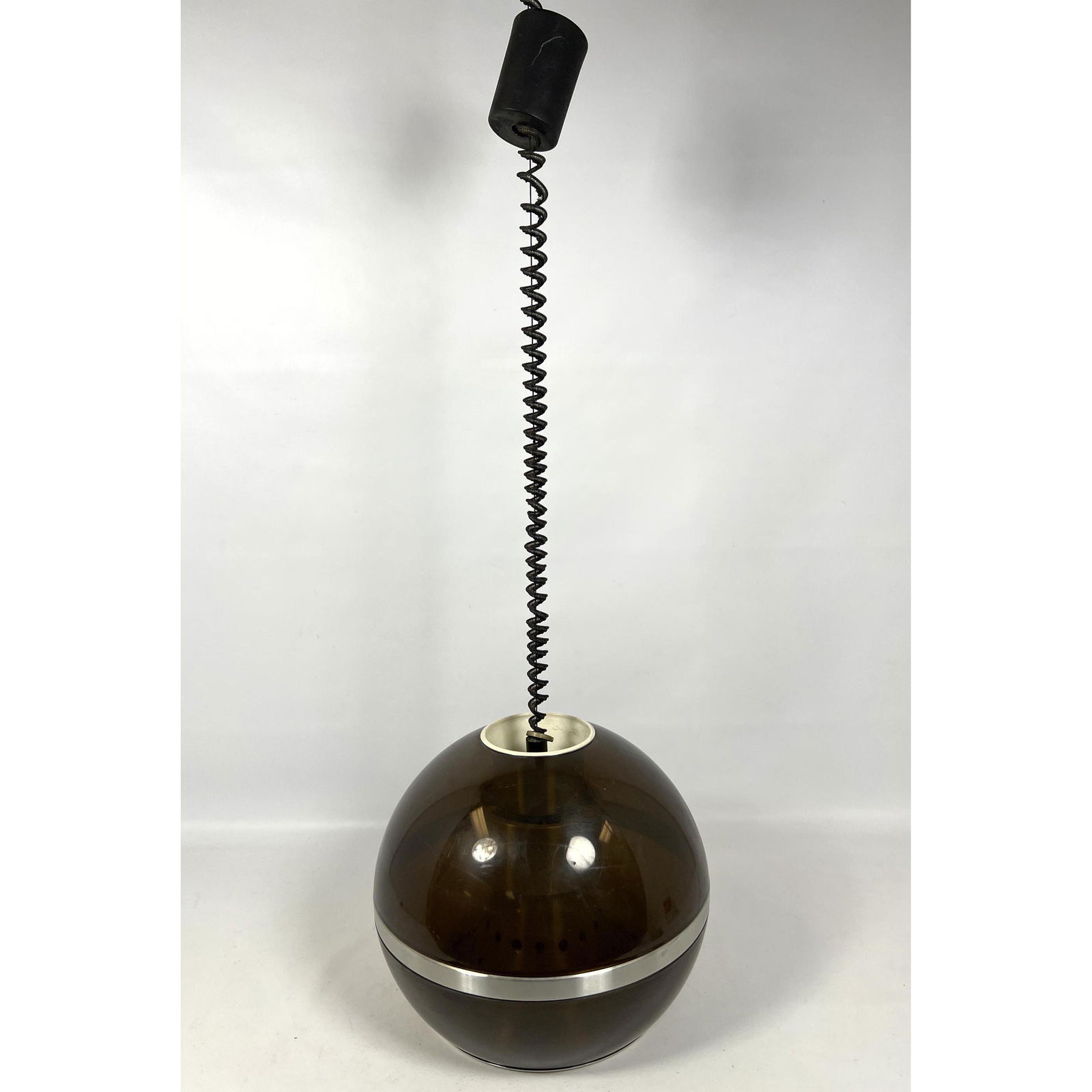 ZOLLY Smoked Globe Hanging Pendant Light. Stainless Trim. Marked. (1 of 7)