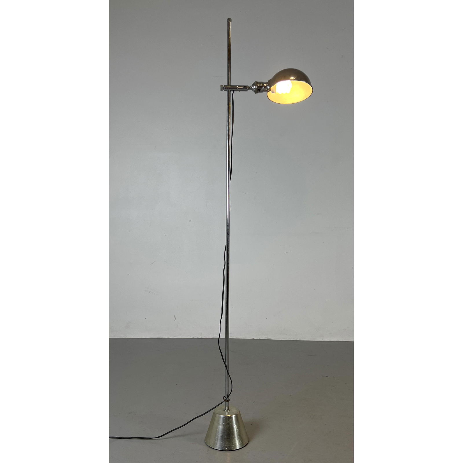 Modernist Chrome Dome Shade Floor Lamp. Adjustable height arm. (1 of 9)