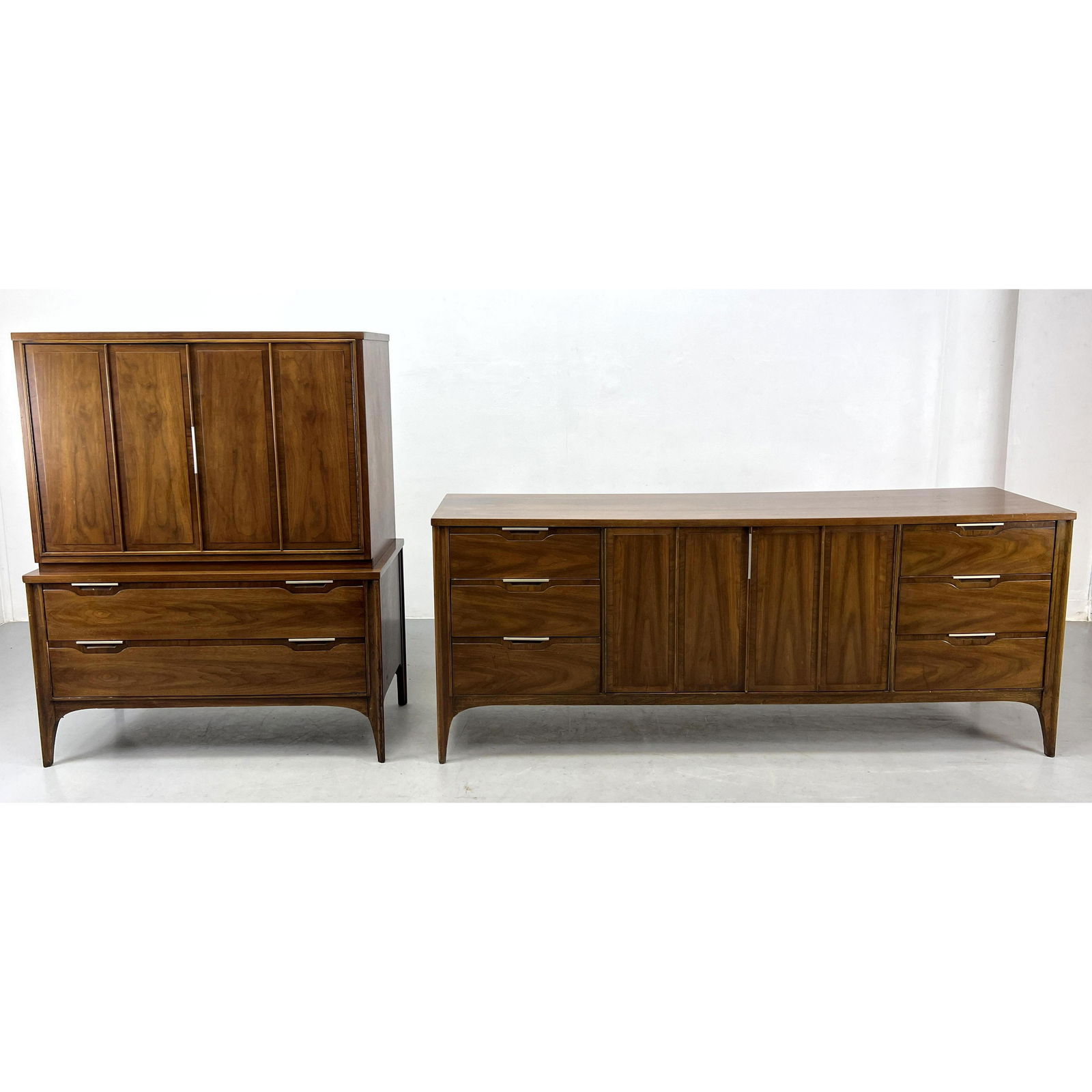 Pr KENT COFFEY "Impact" Dressers. Tall and Low American Modern Walnut Dressers. (1 of 14)