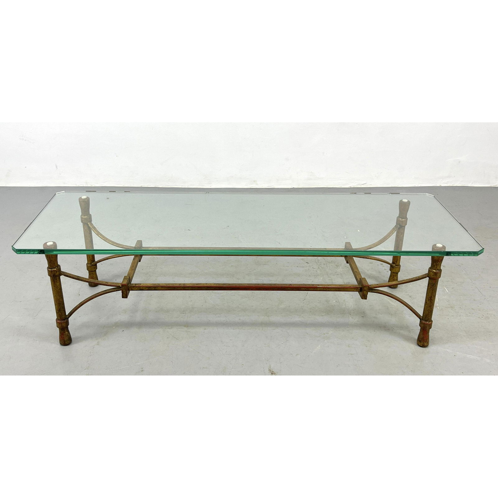 Heavy Gilt Iron Glass Top Modernist Coffee Table. Forged iron. (1 of 7)