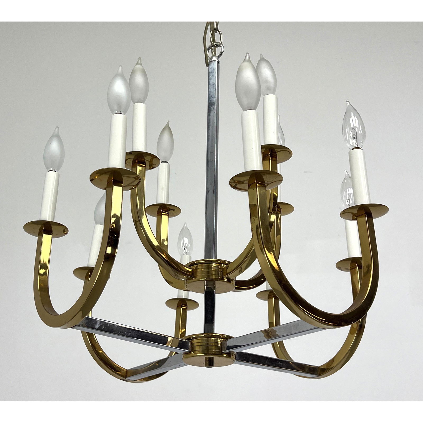Tommy Parzinger style brass and chrome chandelier (1 of 12)