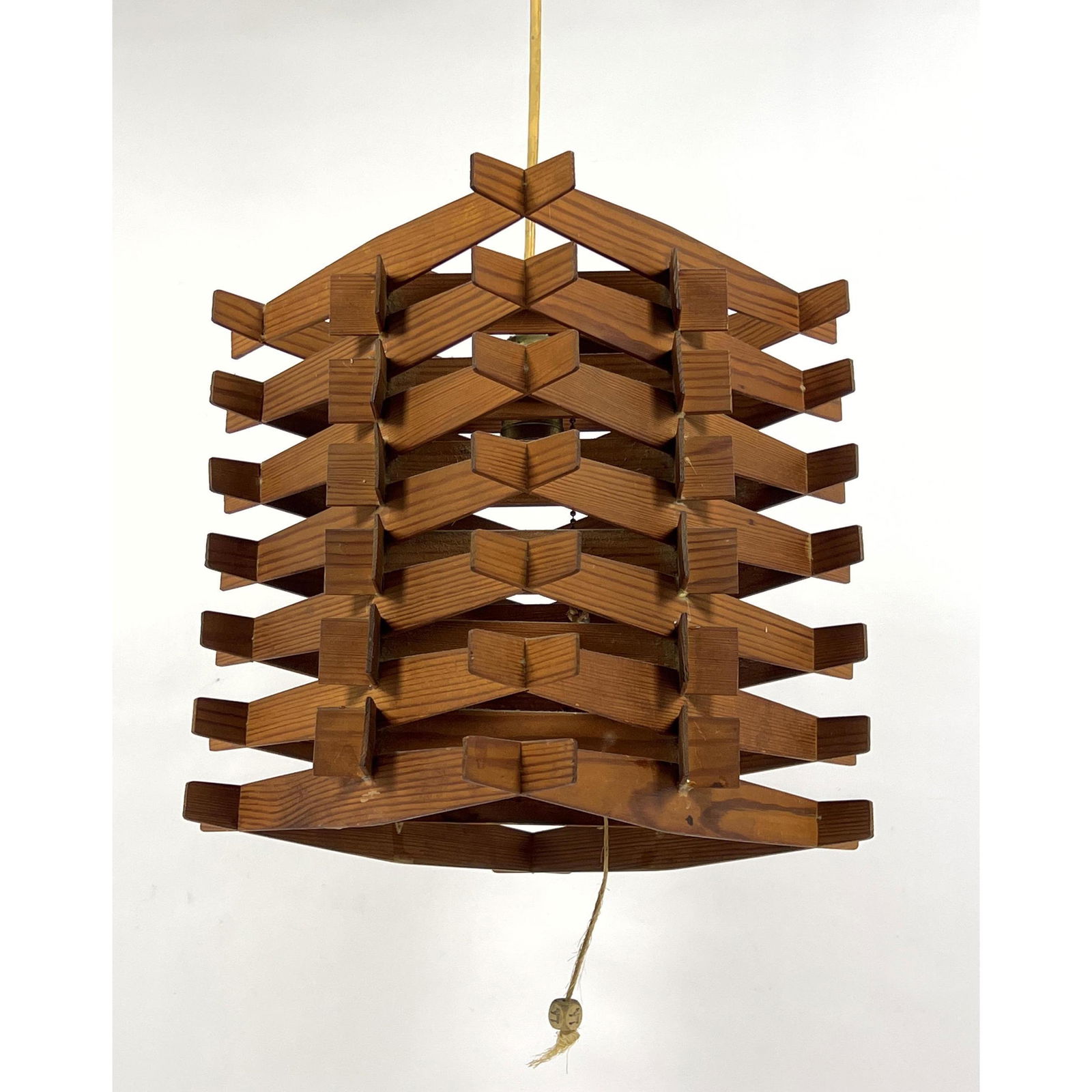 Vintage Wood Slat Hanging Pendant Lamp Chandelier. (1 of 9)