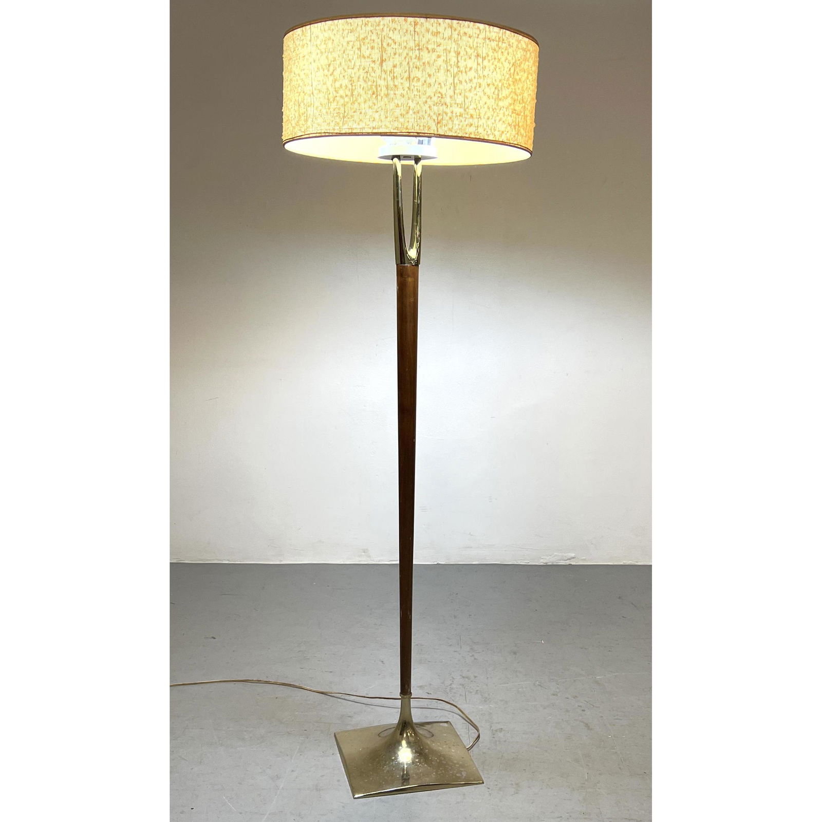 LAUREL Walnut and Brass Floor Lamp. Original shade with diffuser. (1 of 13)