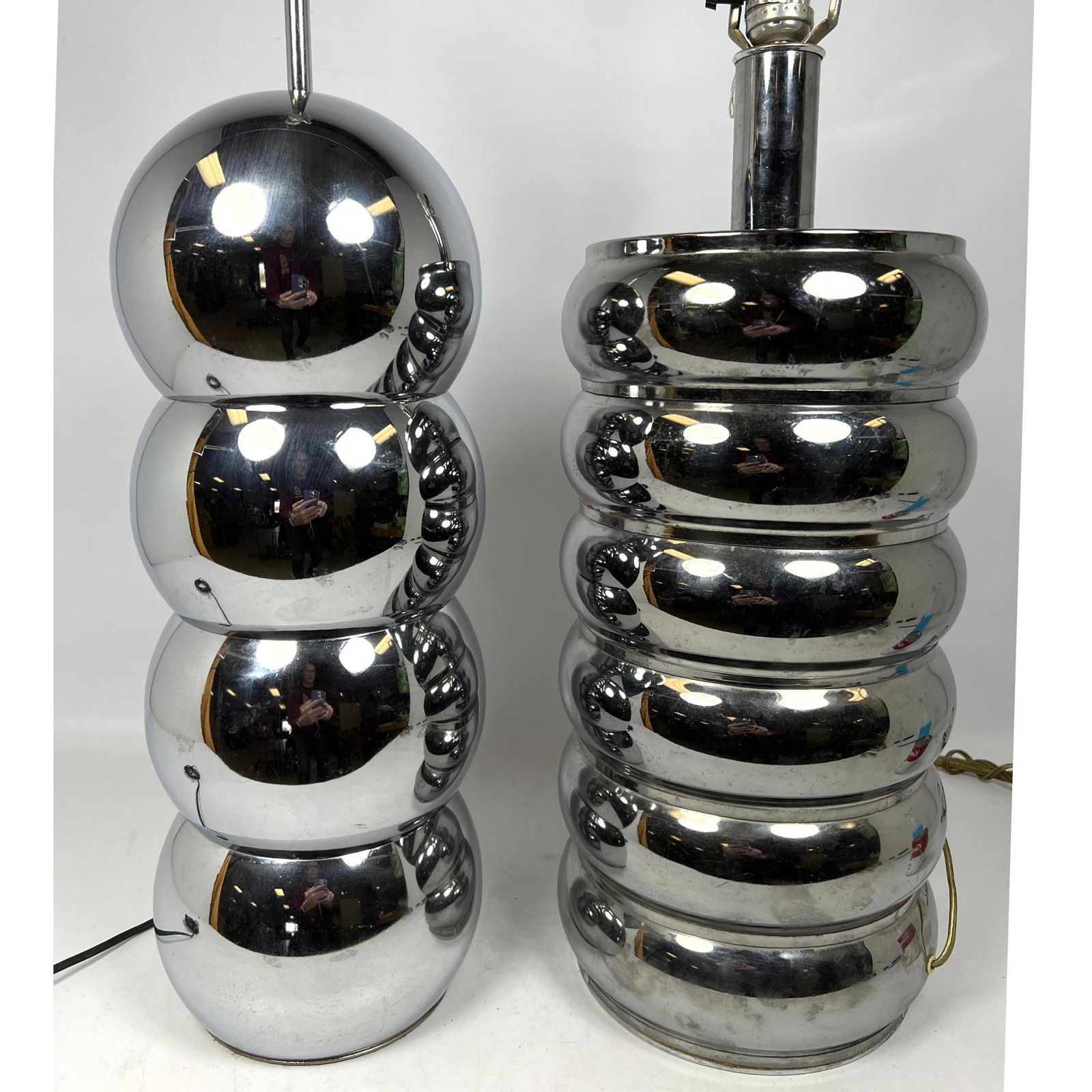 2pc Modernist Stacked Chrome Table Lamps. One has KOVACS label. (1 of 9)