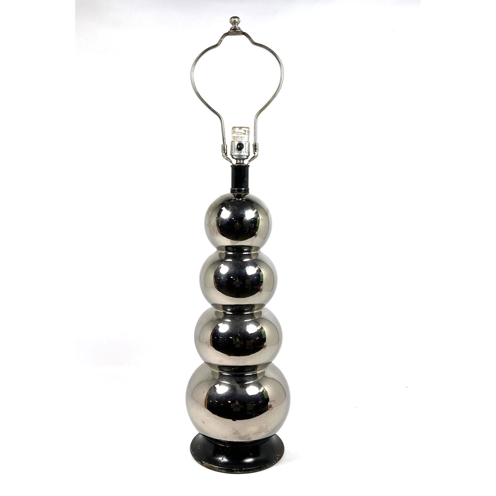 Modernist Graduated Stacked Chrome Ball Table Lamp. Black Base. (1 of 8)