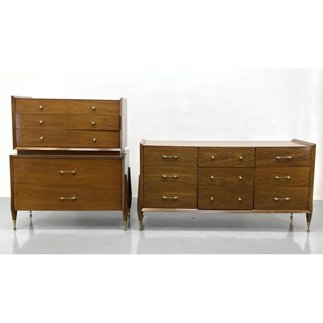 2pc KENT COFFEY American Modern Bedroom Set. High and Low Chests Dressers. Walnut and Pecan. Interes (1 of 15)