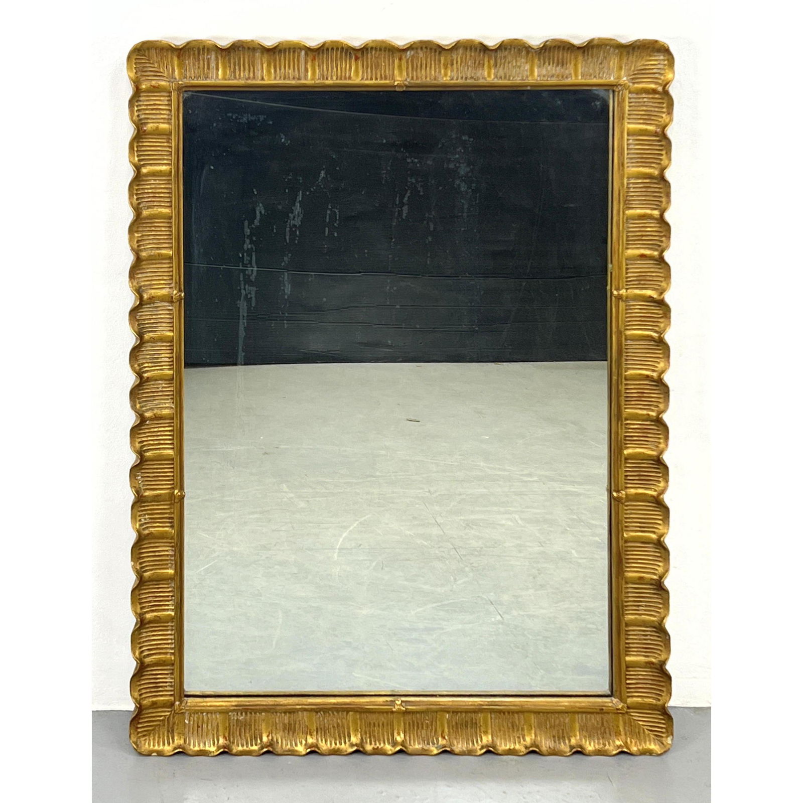 Carved Gilt Wood Wall Mirror. Scalloped Trim Edges. (1 of 8)