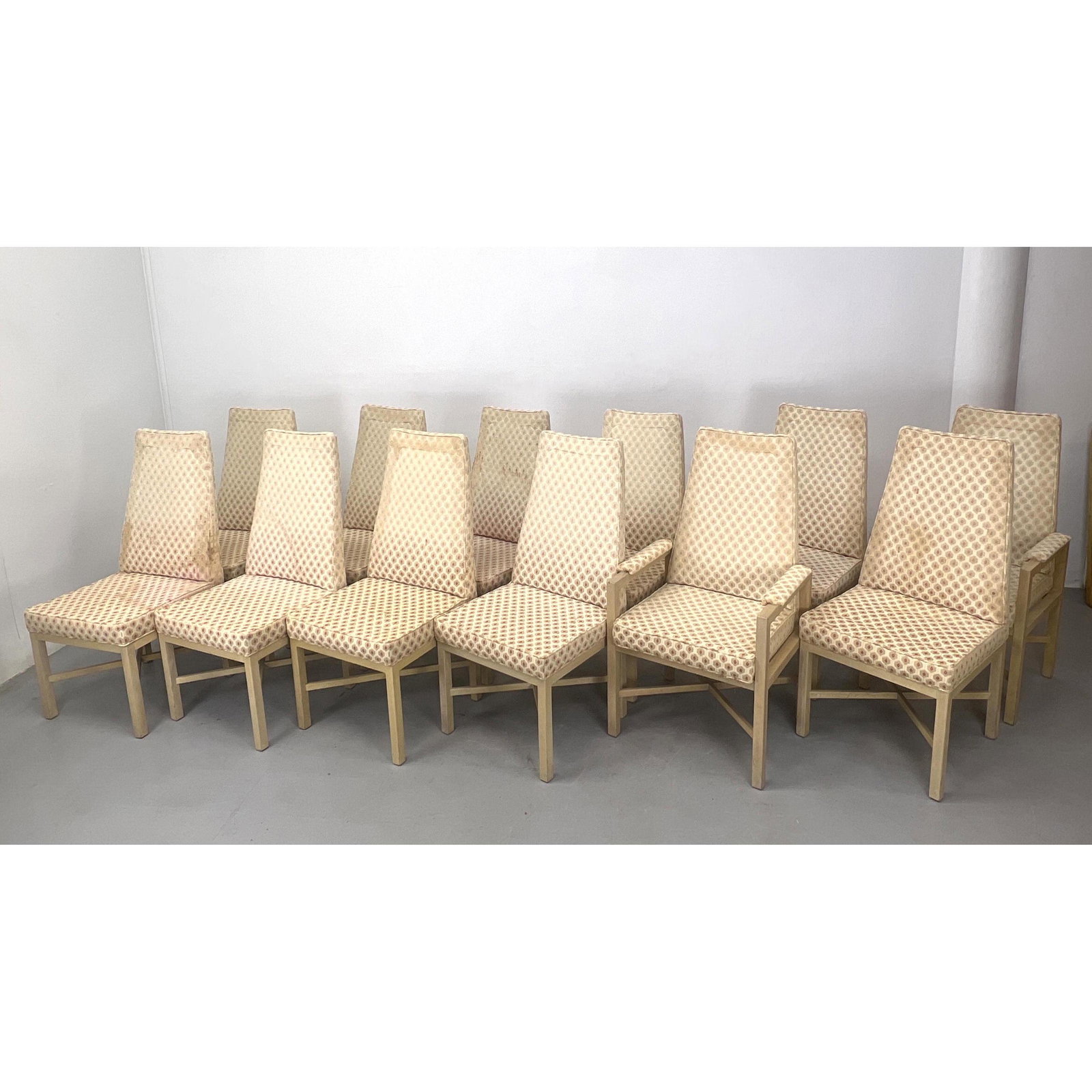 Set 12 Roger Sprunger DUNBAR Upholstered Dining Chairs. White washed paint finish. Includes two arm (1 of 12)