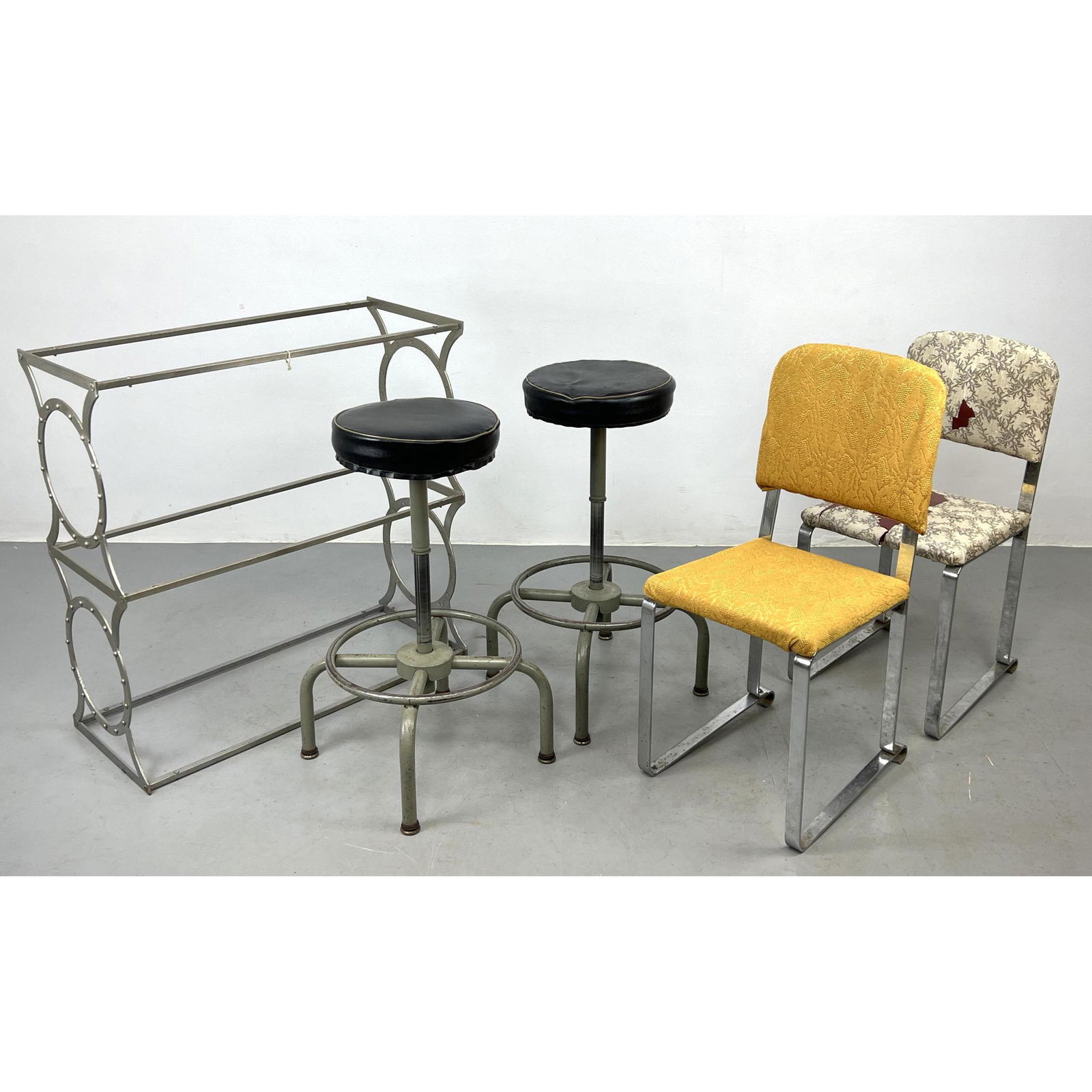 5pc Modern Design Furniture Lot. Pr Vintage Bar Stools. Two Dining Side Chairs. Metal Shelf Unit mis (1 of 19)