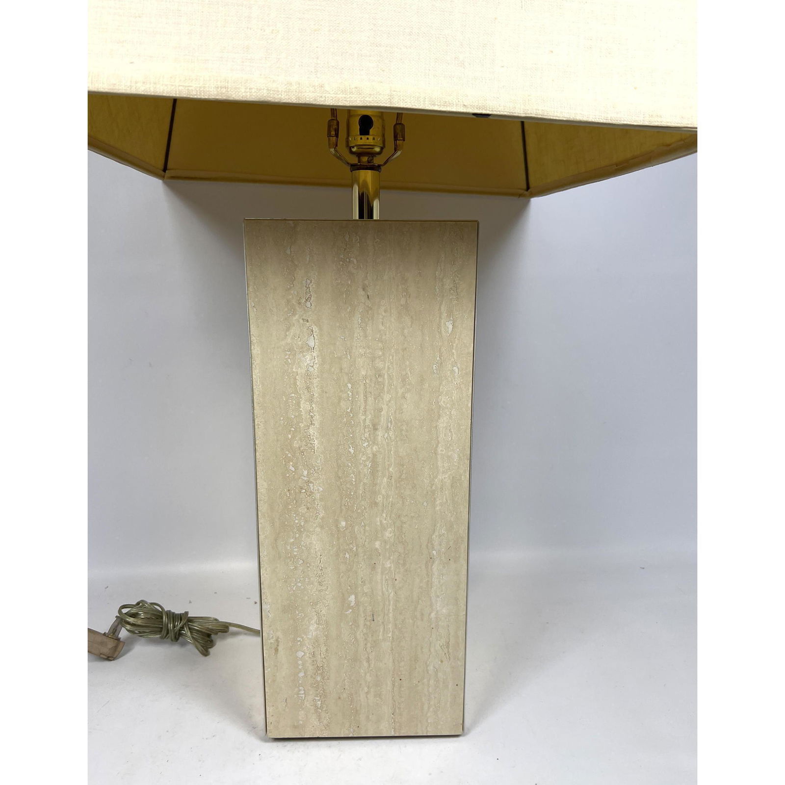 Mid Century Modern Travertine and Brass Lamp. Sciolari Style.: Mid Century Modern Travertine and Brass Lamp. Sciolari Style. Dimensions: H: 34 inches: W: 7.75 inches: D: 7.75 inches ---