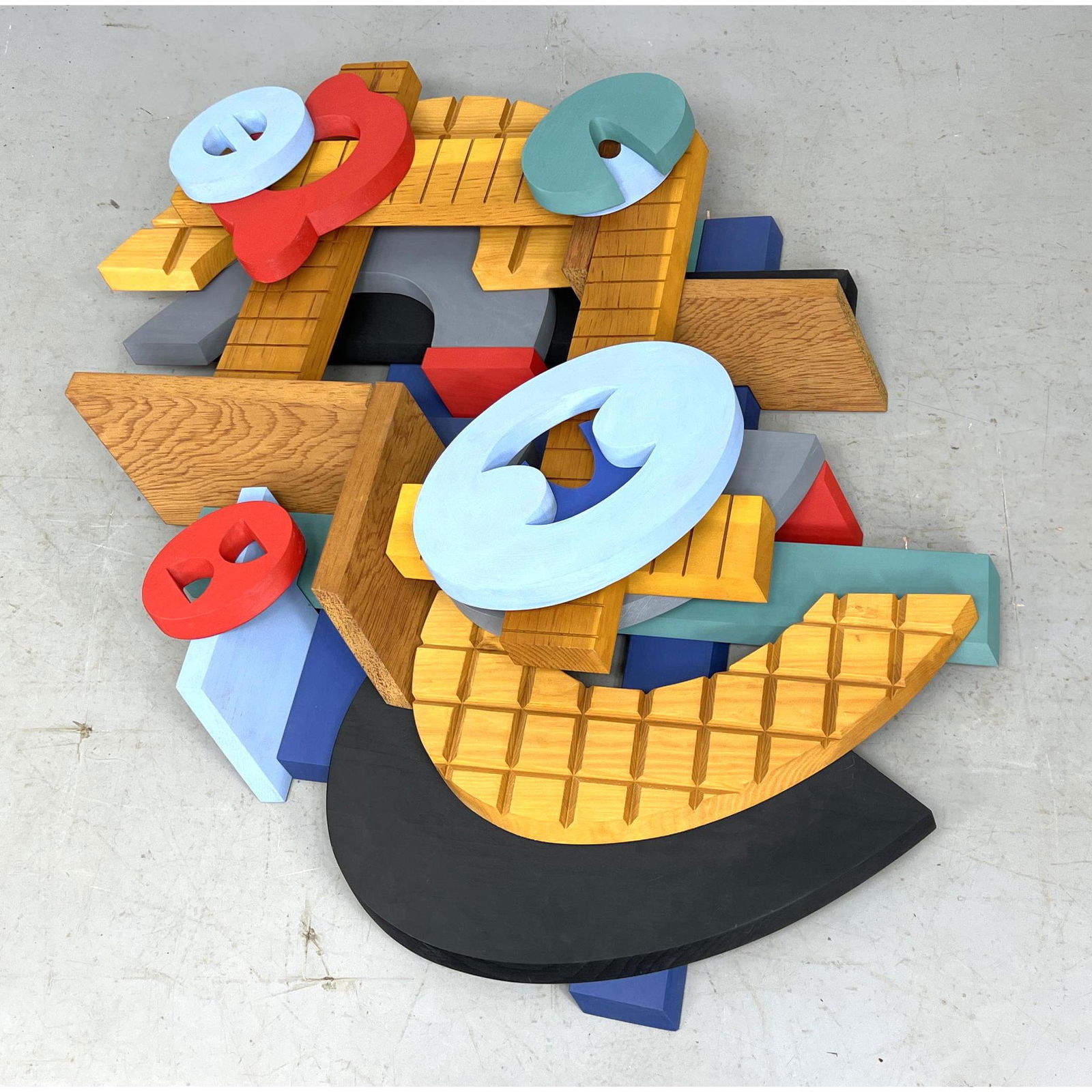 Large Colorful John Okulick 1999 wood wall sculpture "Perfect Harmony"  American, signed and dated 1 (1 of 14)