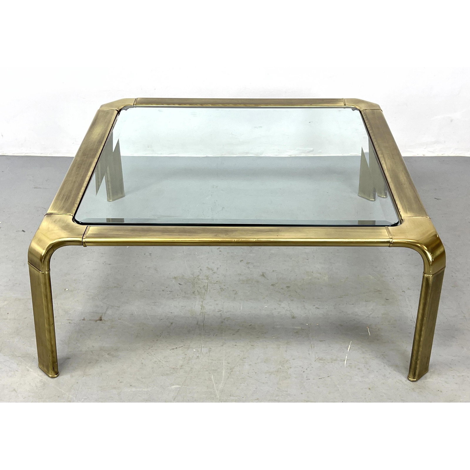 Widdicomb Brass Cocktail Coffee Table. Inset Glass Top. Modernist. Not marked. Mastercraft style. (1 of 8)