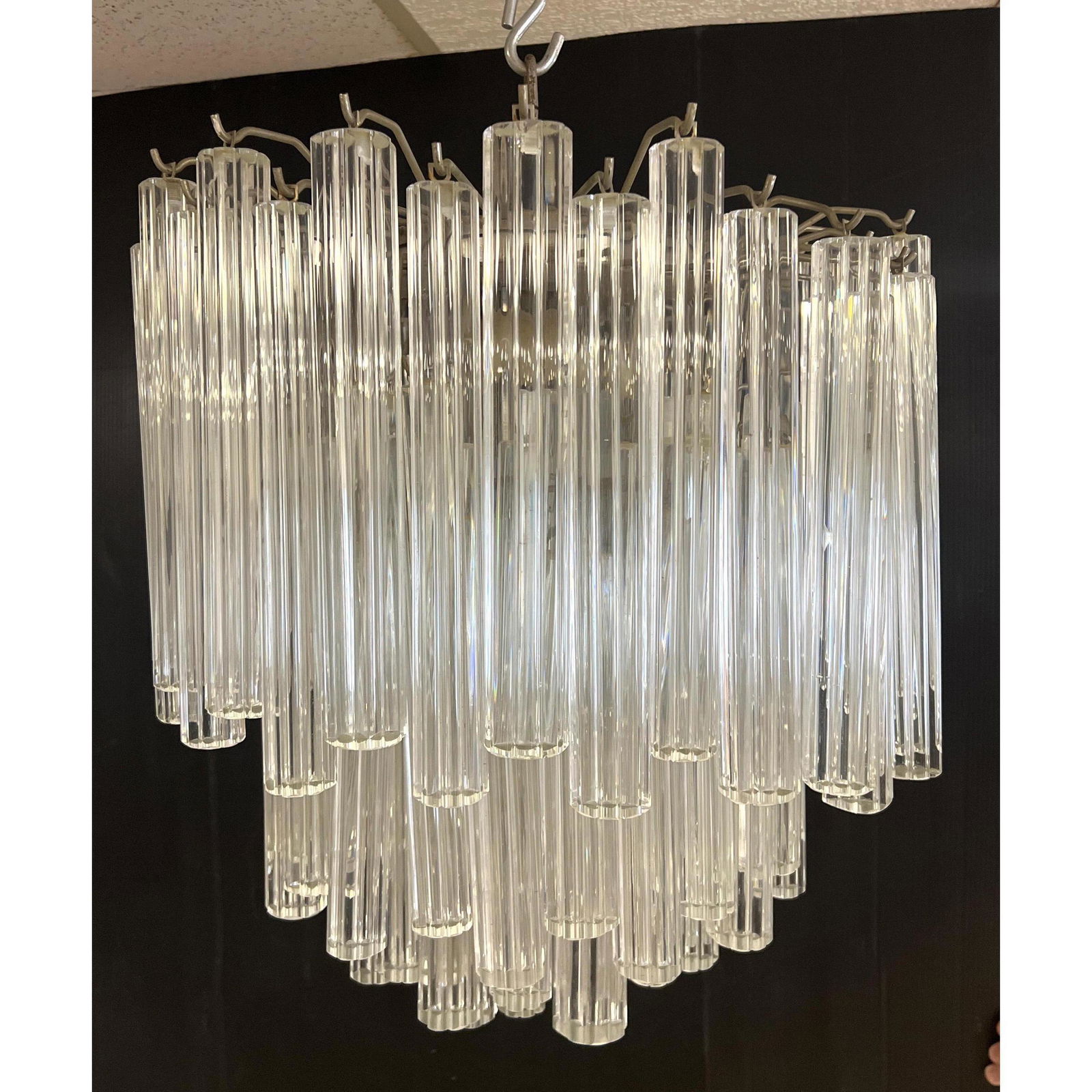 CAMER GLASS Italian Chandelier. Very Unusual Shaped Glass Prism Drops. Ribbed Glass Prisms. Foil Lab (1 of 6)