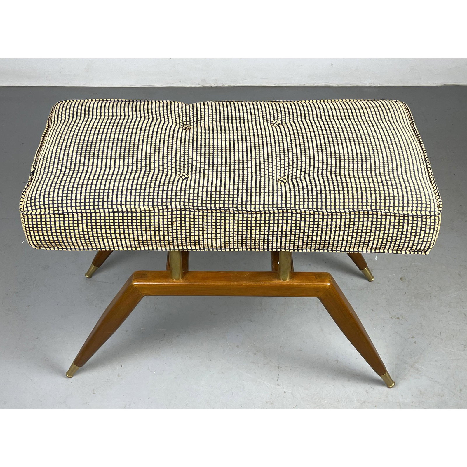 Italian Style Angled Leg Bench Stool. Brushed Stainless Steel capped legs. (1 of 7)