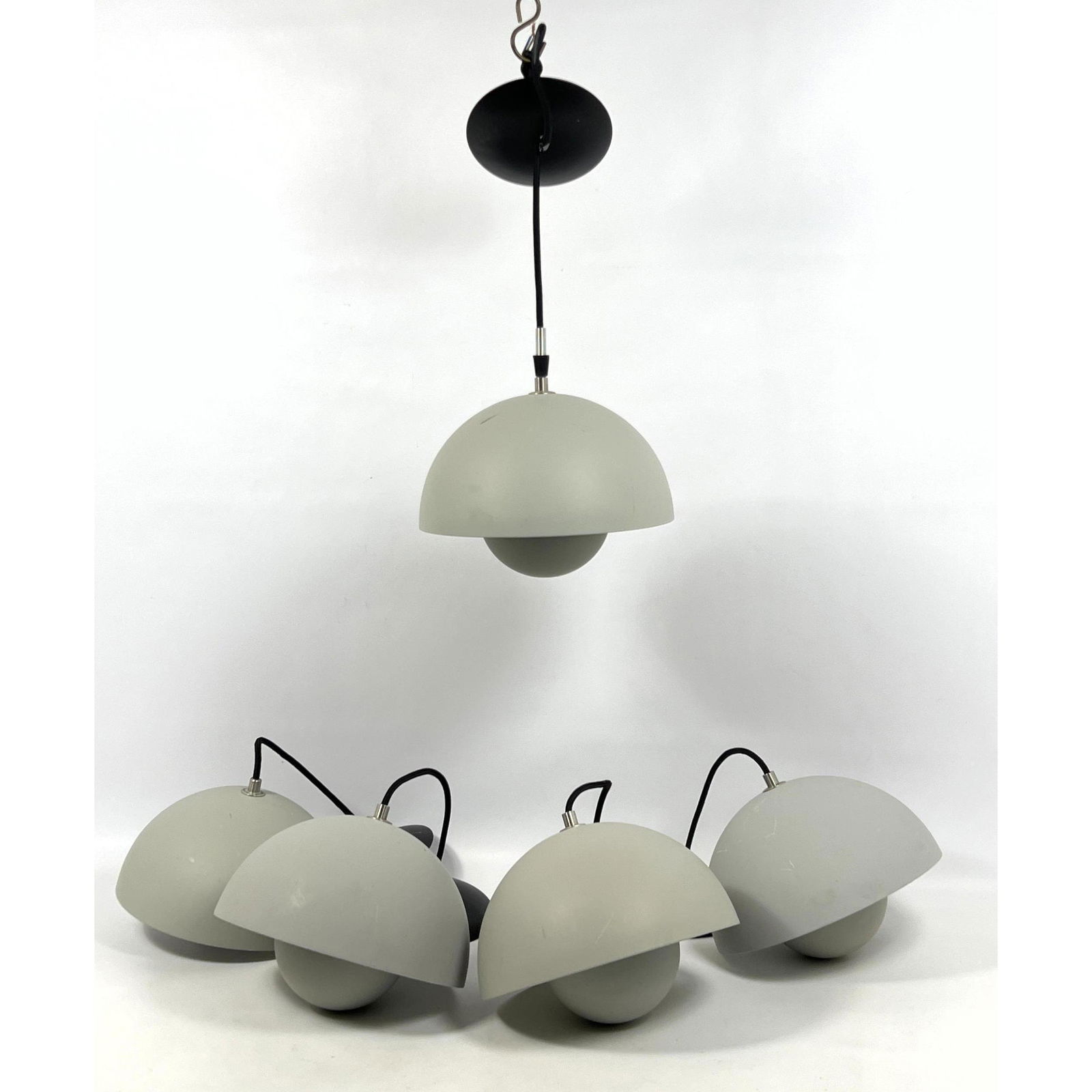 Set 5 VERNER PANTON Modernist Pendant Lights. Large dome shade with smaller inverted dome bulb holde (1 of 19)