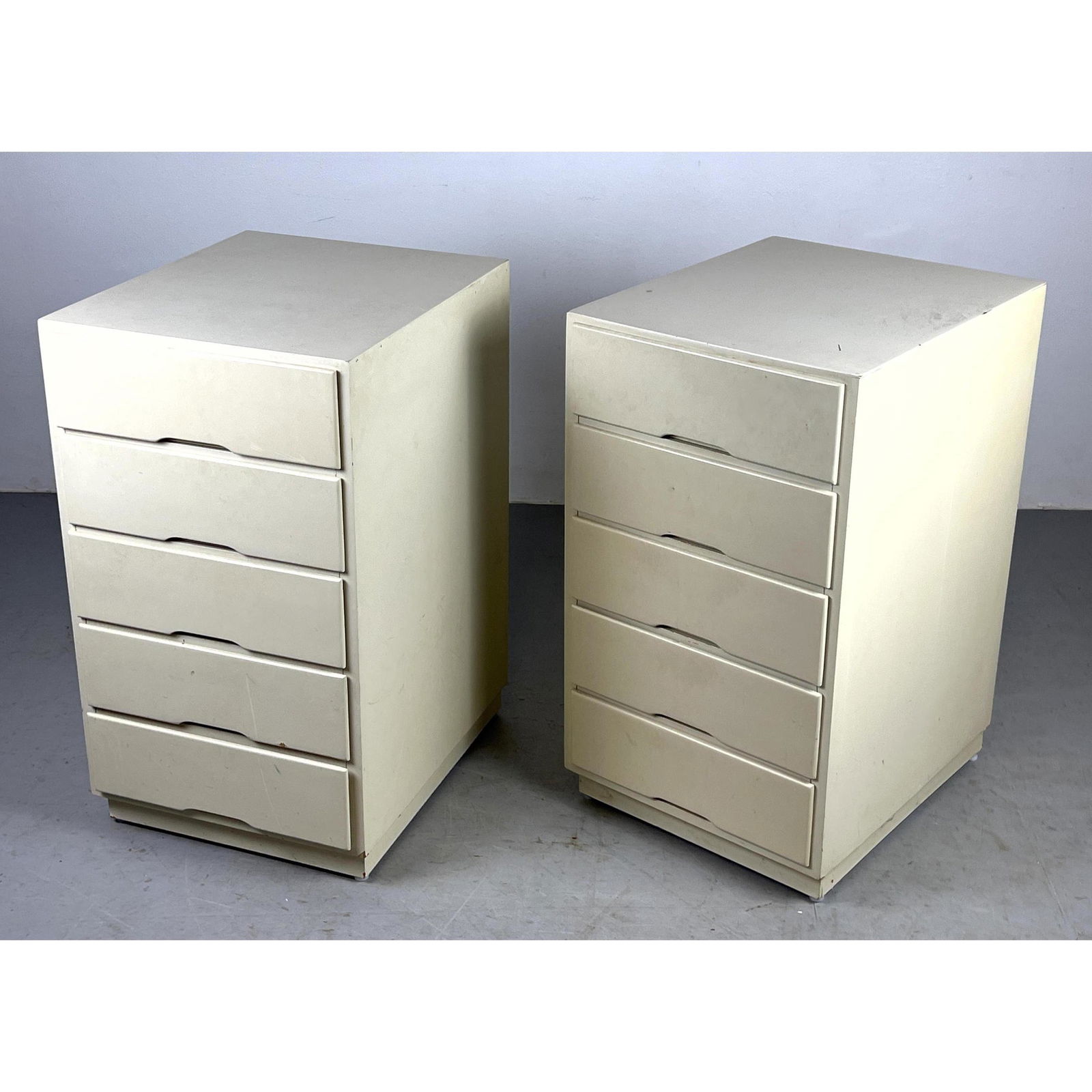 Alvar Aalto Style Pair of Five Drawer Chest of Drawers Night Stands. Lacquered White Wood Cabinets. (1 of 9)