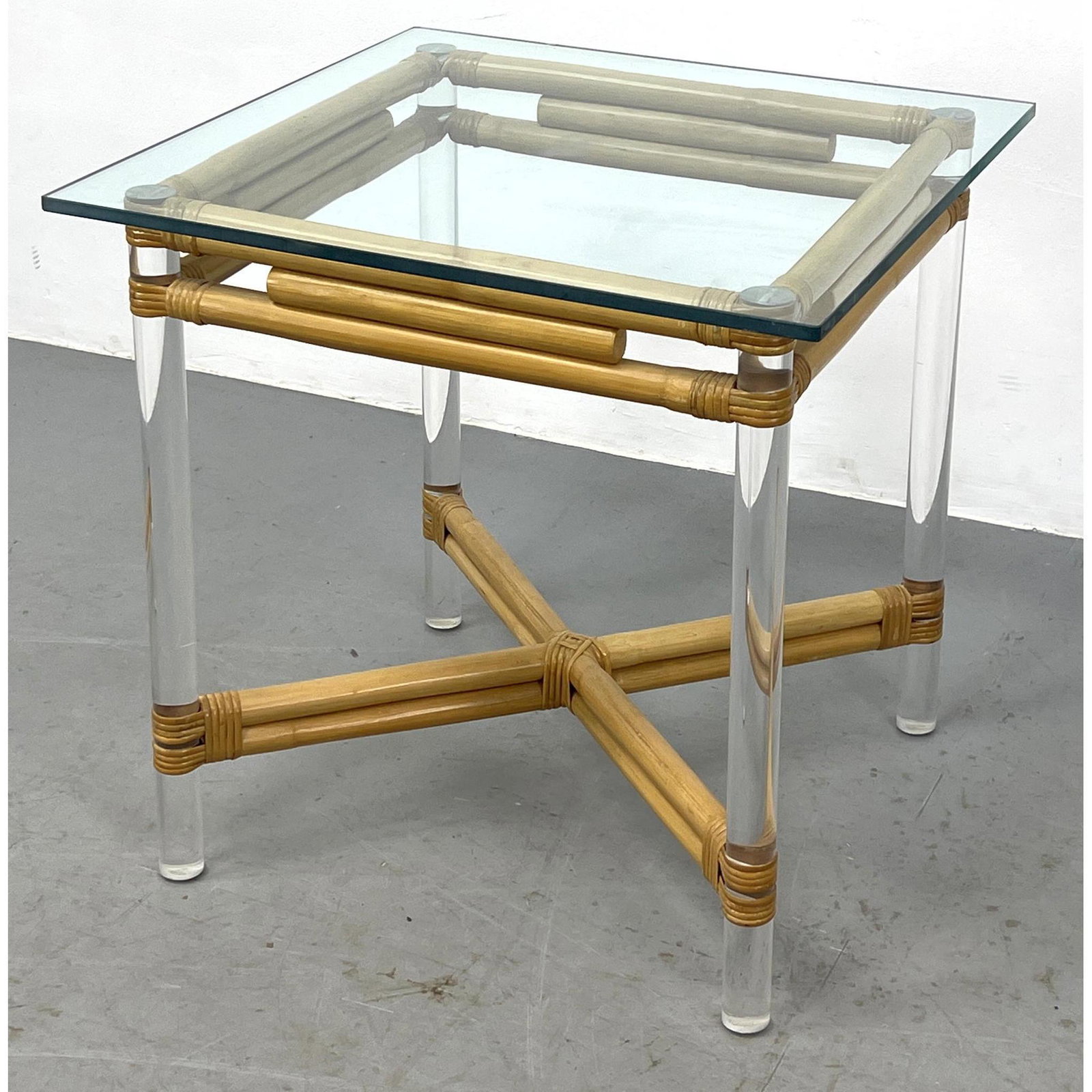 Bamboo, Lucite, Glass Top Occasional Table. Many Modernist Materials. (1 of 5)