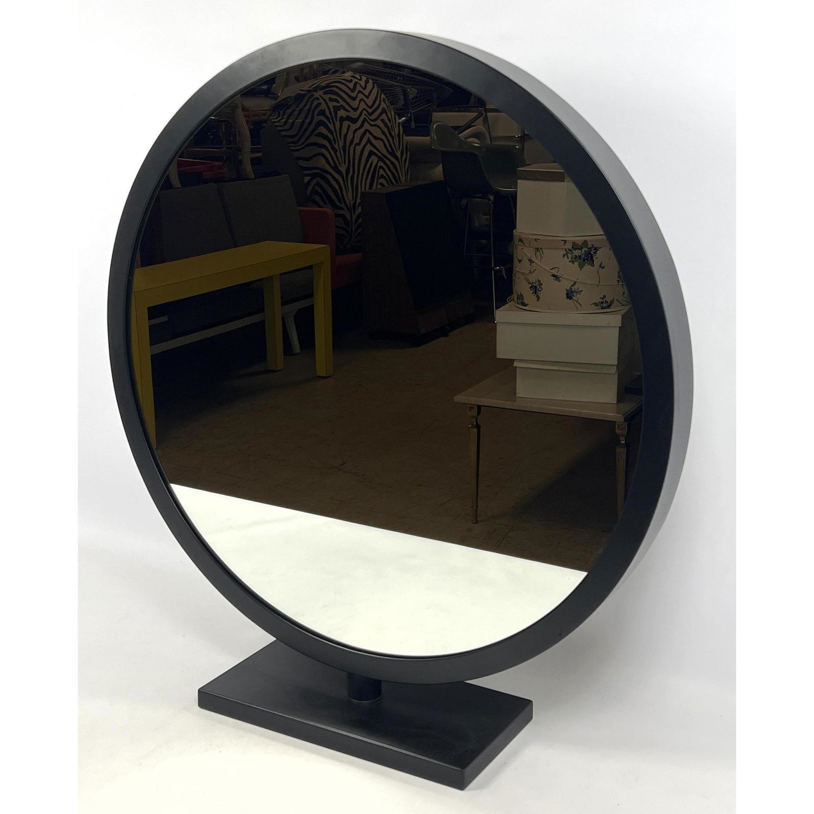 Modernist Dresser Top Round  Framed  Mirror. Metal Frame. Contemporary. (1 of 13)