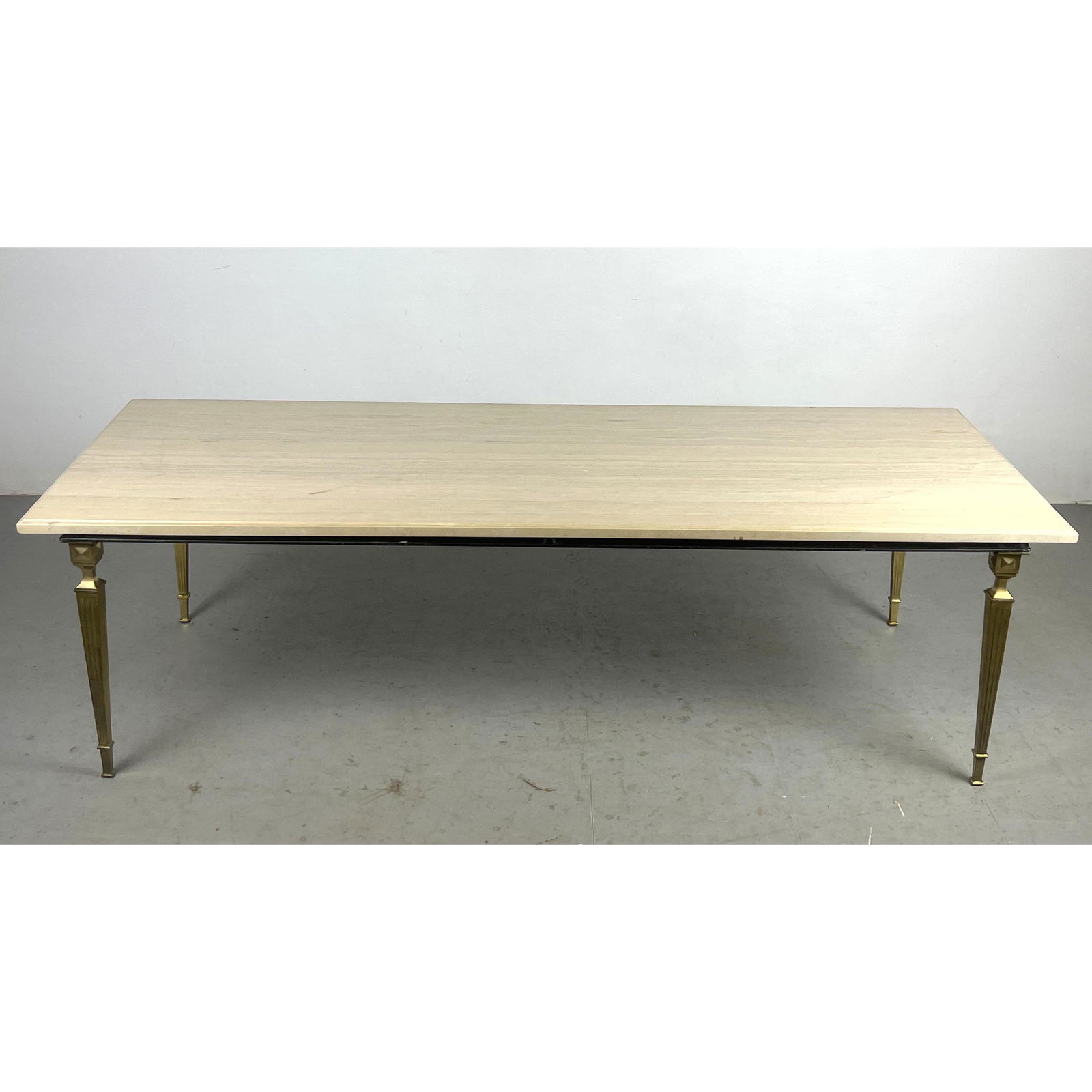 Italian Travertine Top Iron and  Brass Neoclassical Style Coffee Table Italy (1 of 10)