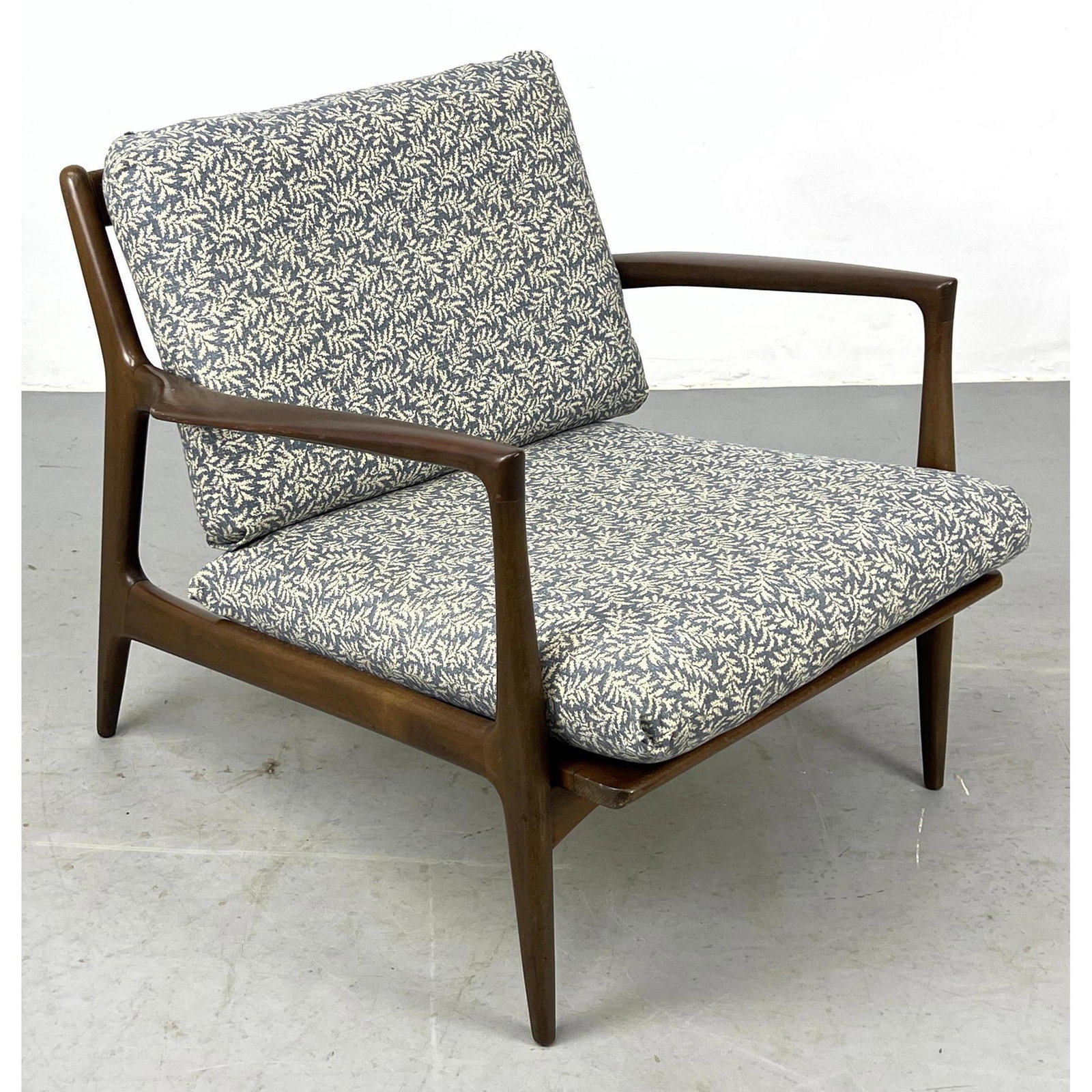 SELIG Danish Modern Teak Open Arm Lounge Chair. Shaped spindle back. Metal tag.: SELIG Danish Modern Teak Open Arm Lounge Chair. Shaped spindle back. Metal tag. Dimensions: H: 25.5 inches: W: 30 inches: D: 28 inches - Seat Height: 16 inches ---