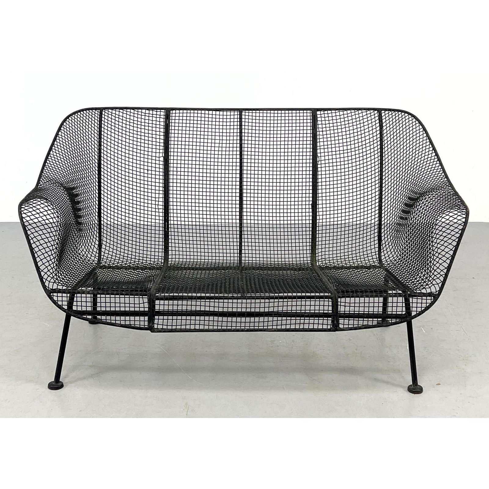 RUSSELL WOODARD "Sculptura" Iron Love Seat. Black Mesh Frame. Vintage model; frame is welded. (1 of 10)