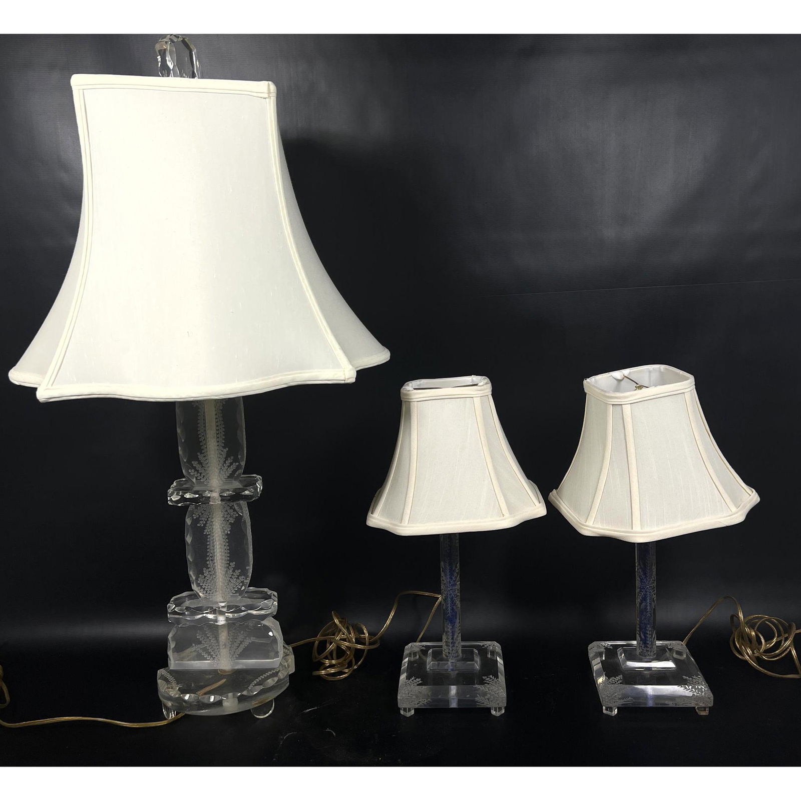 3pcs Acrylic Lucite Table Lamps. Carved design. (1 of 8)