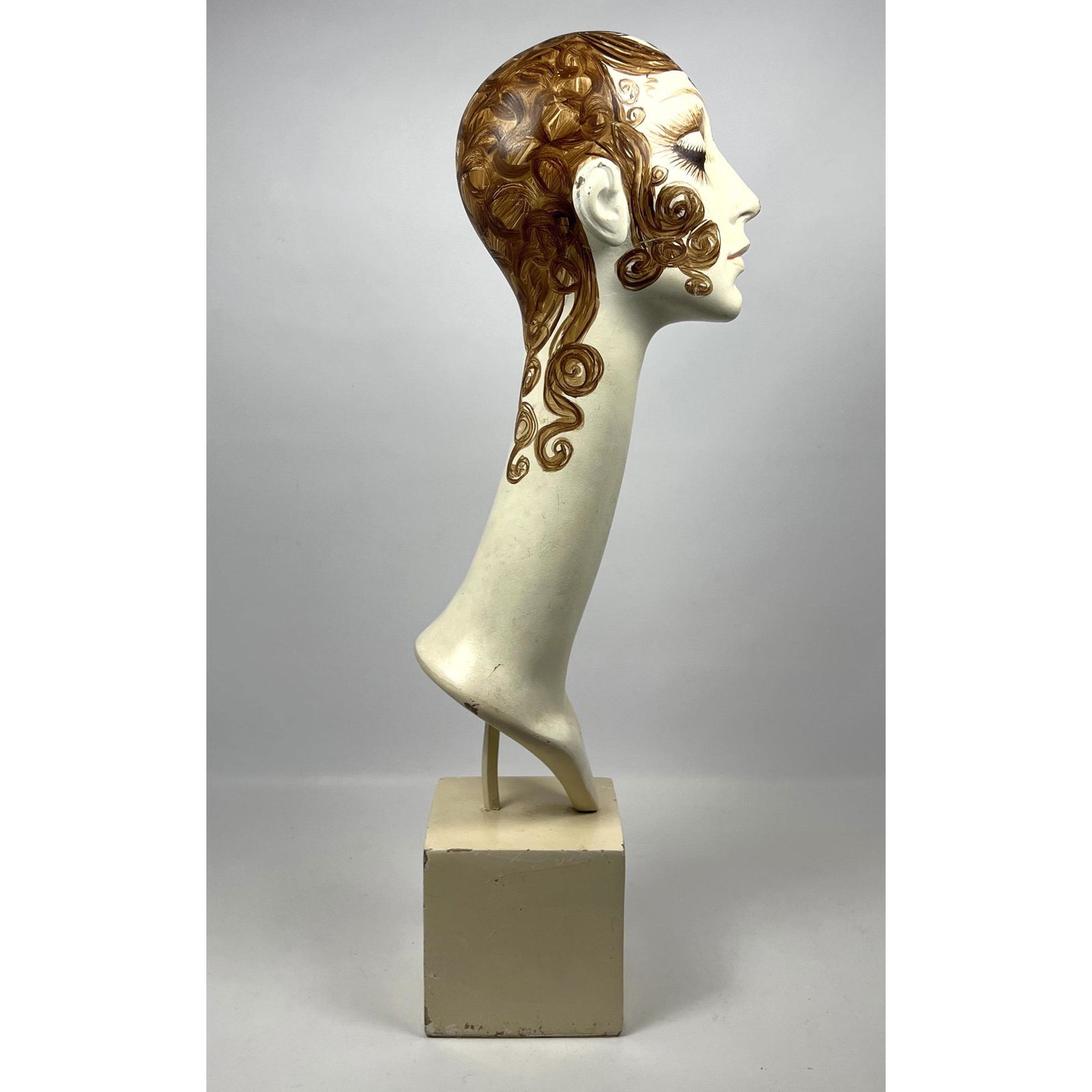 Vintage Fiberglass bust of woman. Paint decoration. Used as a Hat Display. (1 of 8)