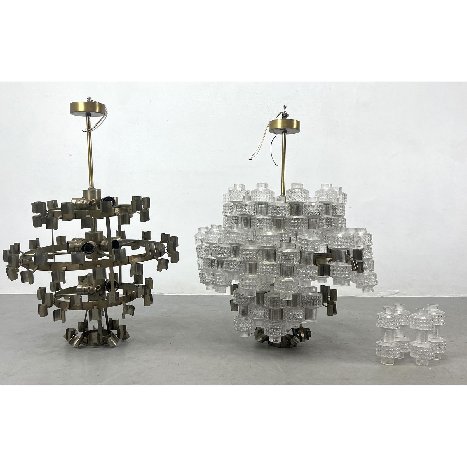 GERT NYSTROM "Festival" Chandeliers with 50 Orrefors globes. Unsigned. For restoration, parts. Two F: GERT NYSTROM "Festival" Chandeliers with 50 Orrefors globes. Unsigned. For restoration, parts. Two Frames. Dimensions: H: 33 inches: W: 21 inches: D: 23 inches ---