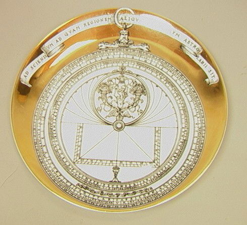 PIERO FORNASETTI Plate Astrolabio. Italian. Milan: PIERO FORNASETTI Plate Astrolabio. Italian. Milan. Gold Decorated. Marked.-- Dimensions: : W: 10 inches US Shipping charge: $28