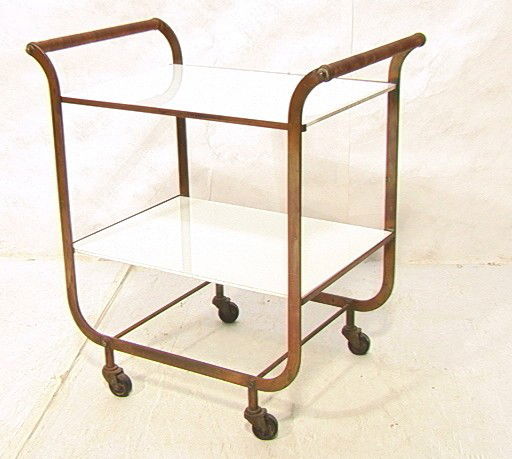 CHASE Bar Cart Server. Tea Cart. White Glass Shel: CHASE Bar Cart Server. Tea Cart. White Glass Shelves. Rattan wrapped handles. -- Dimensions: H: 28 inches: W: 26.5 inches: D: 17 inches ---