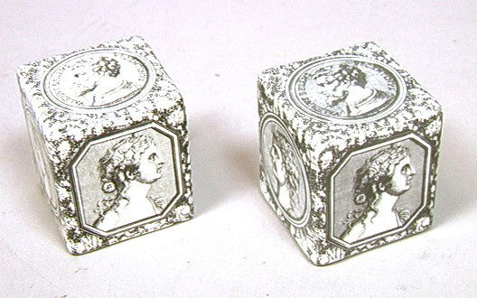 Pr PIERO FORNASETTI Portrait Cubes. Italian. Two: Pr PIERO FORNASETTI Portrait Cubes. Italian. Two Fornasetti Cubes with Classical Portrait Images. One with felt bottom marked FORNASETTI. 2 PCS.-- Dimensions: H: 2.5 inches: W: 2.5 inches: D: 2.5 inch
