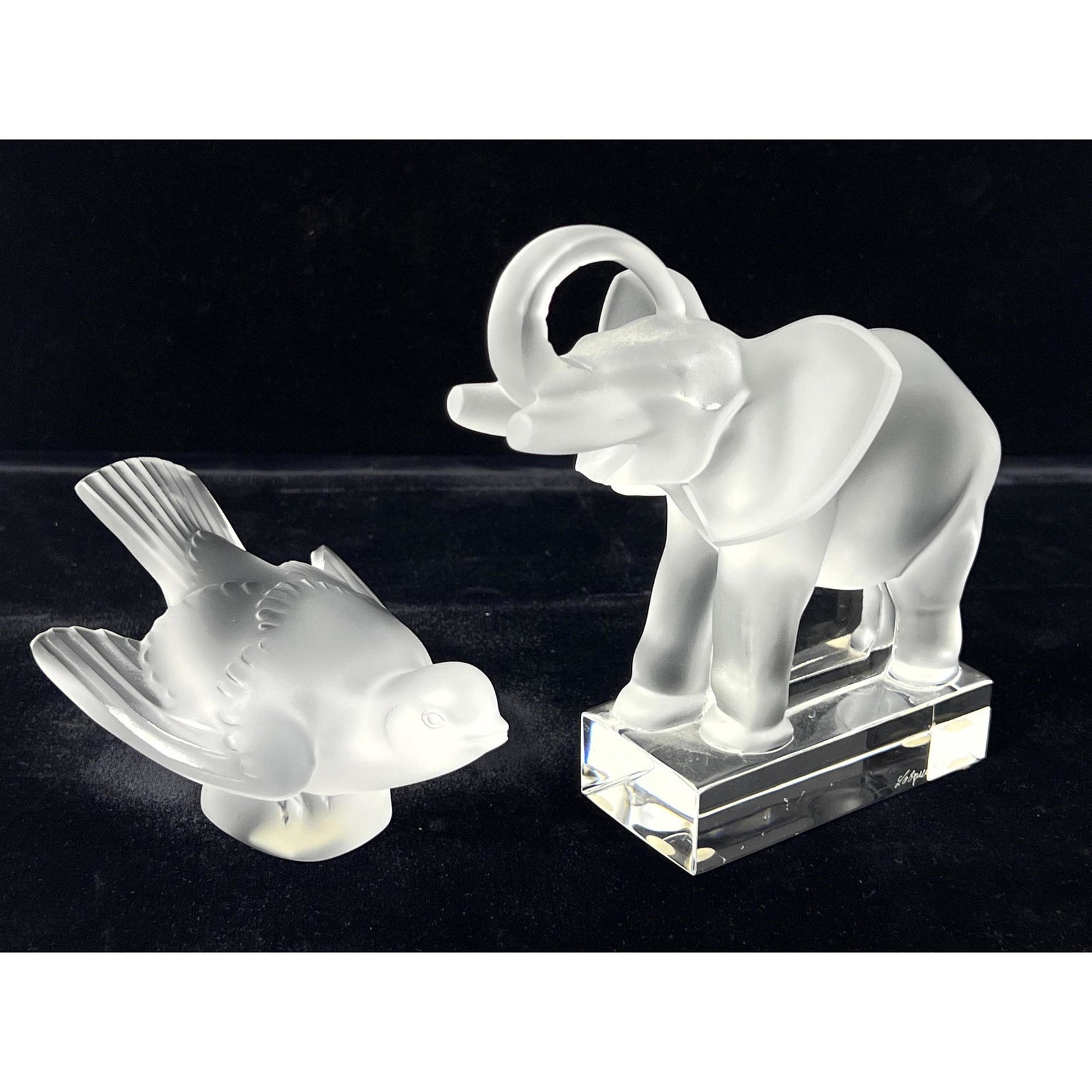 2pcs Lalique Crystal Sculptures.  Elephant and Bird. (1 of 12)