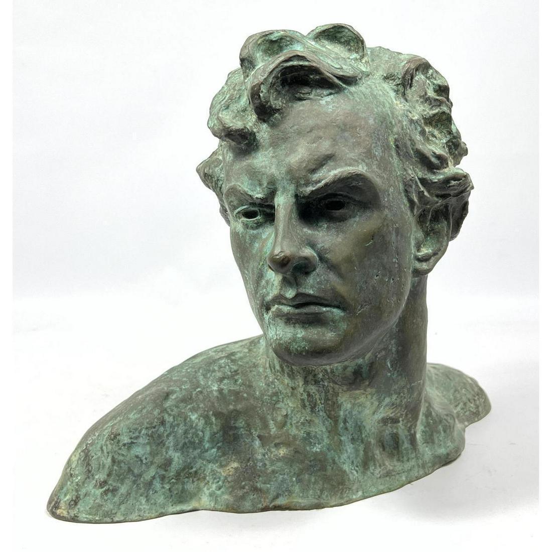 Alexandre Ouline Bronze Bust Sculpture. Green Patination. Auction
