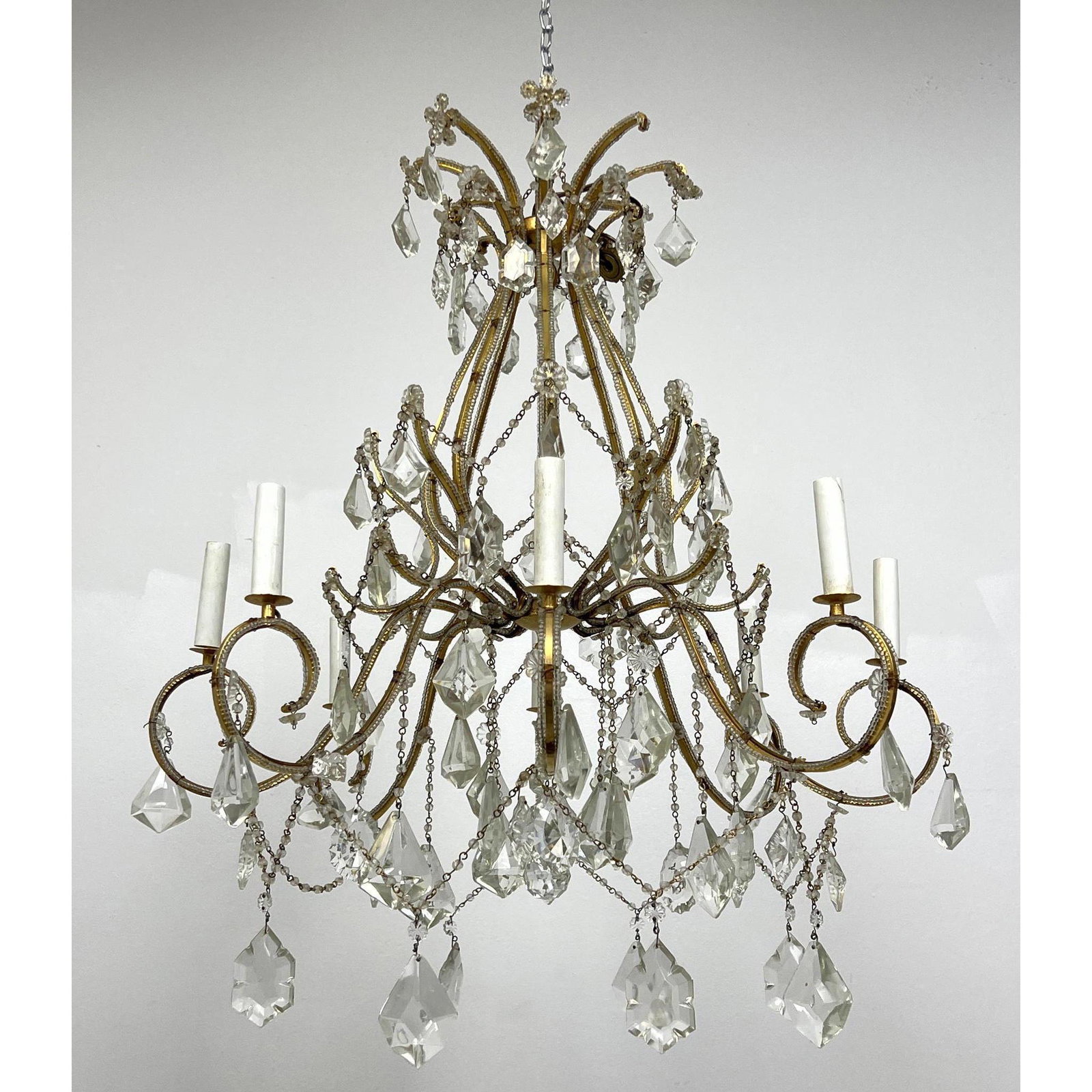 Fancy Crystal Prism Hanging Chandelier. Several prisms are Rock Crystal. missing some prism and some (1 of 7)