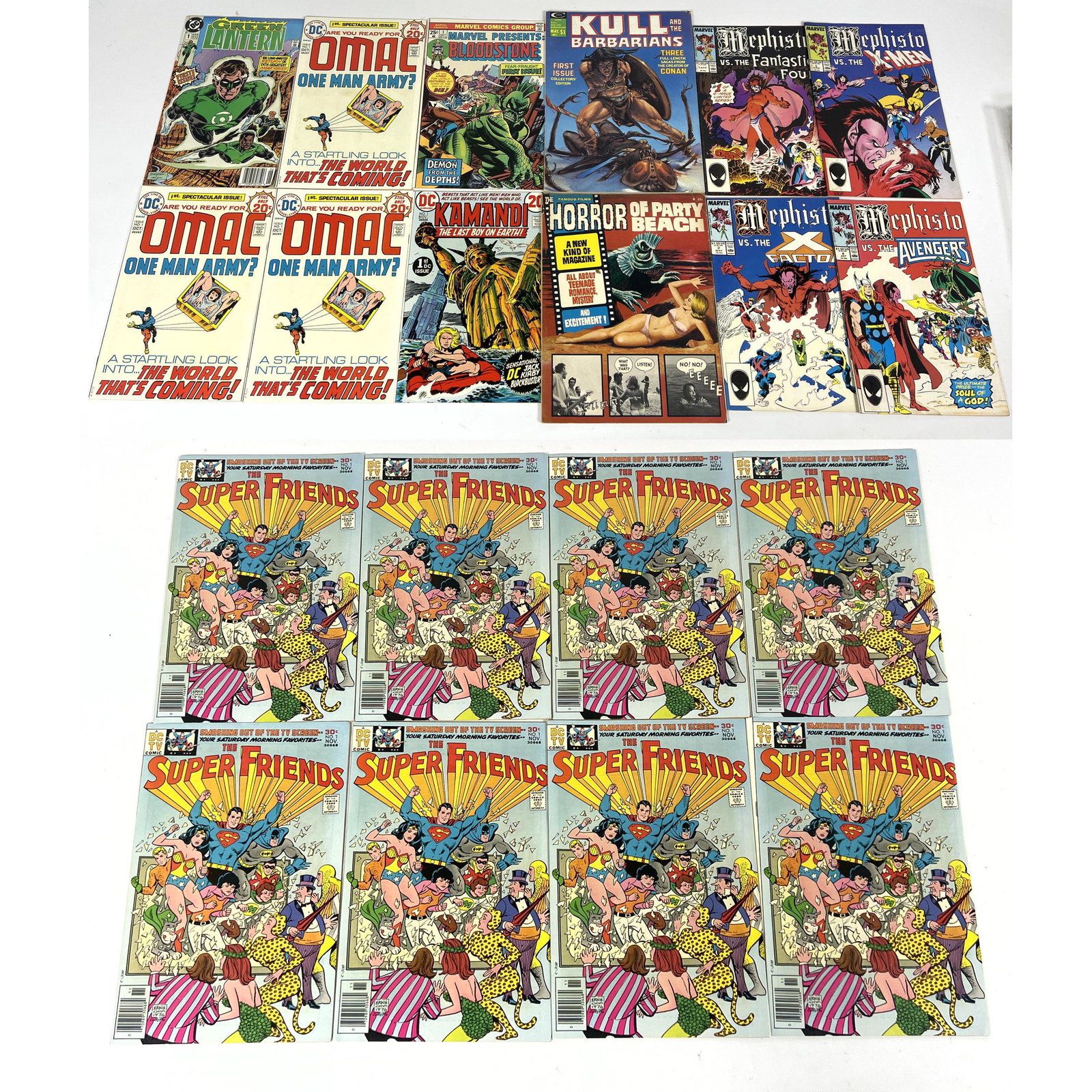 31pc Vintage Comic Lot. incl. DC and Marvel. 8 copies of The Super Friends comic. Horror of Party Be (1 of 8)