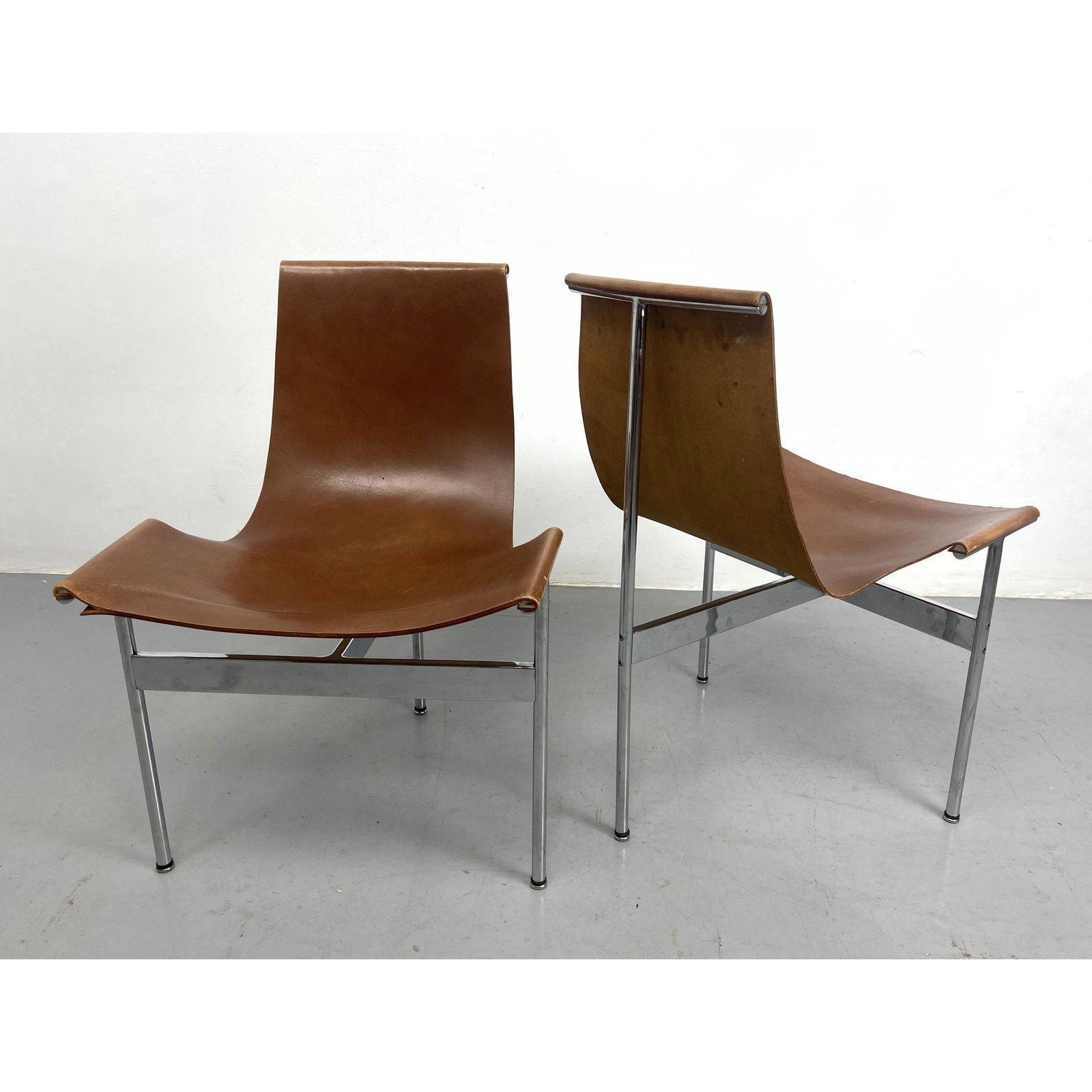 Pair William Katavolos Littell and Krelley Chairs. Leather and Chrome T-chairs. Side Chairs. Laverne (1 of 9)