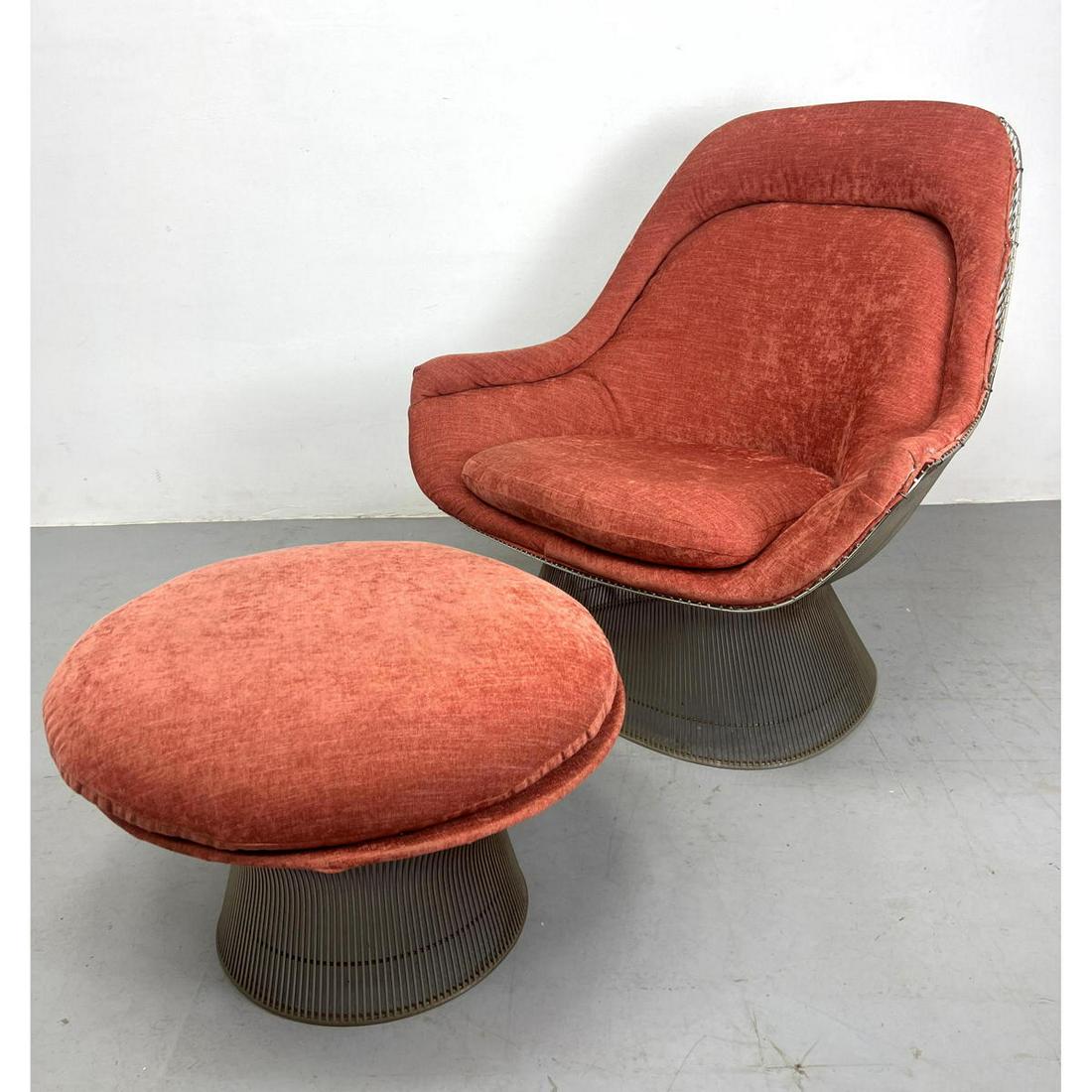 Rare WARREN PLATNER for Knoll Tall Back Lounge Chair and Ottoman. Steel frame. (1 of 11)