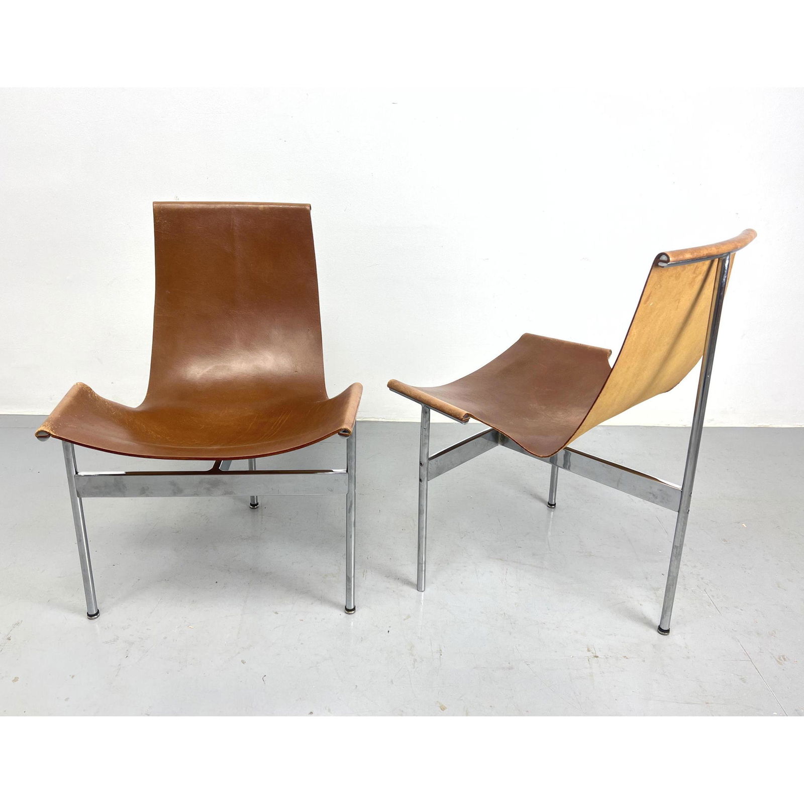 Pair William Katavolos Littell and Krelley Chairs. Leather and Chrome T-chairs. Side Chairs. Laverne (1 of 7)