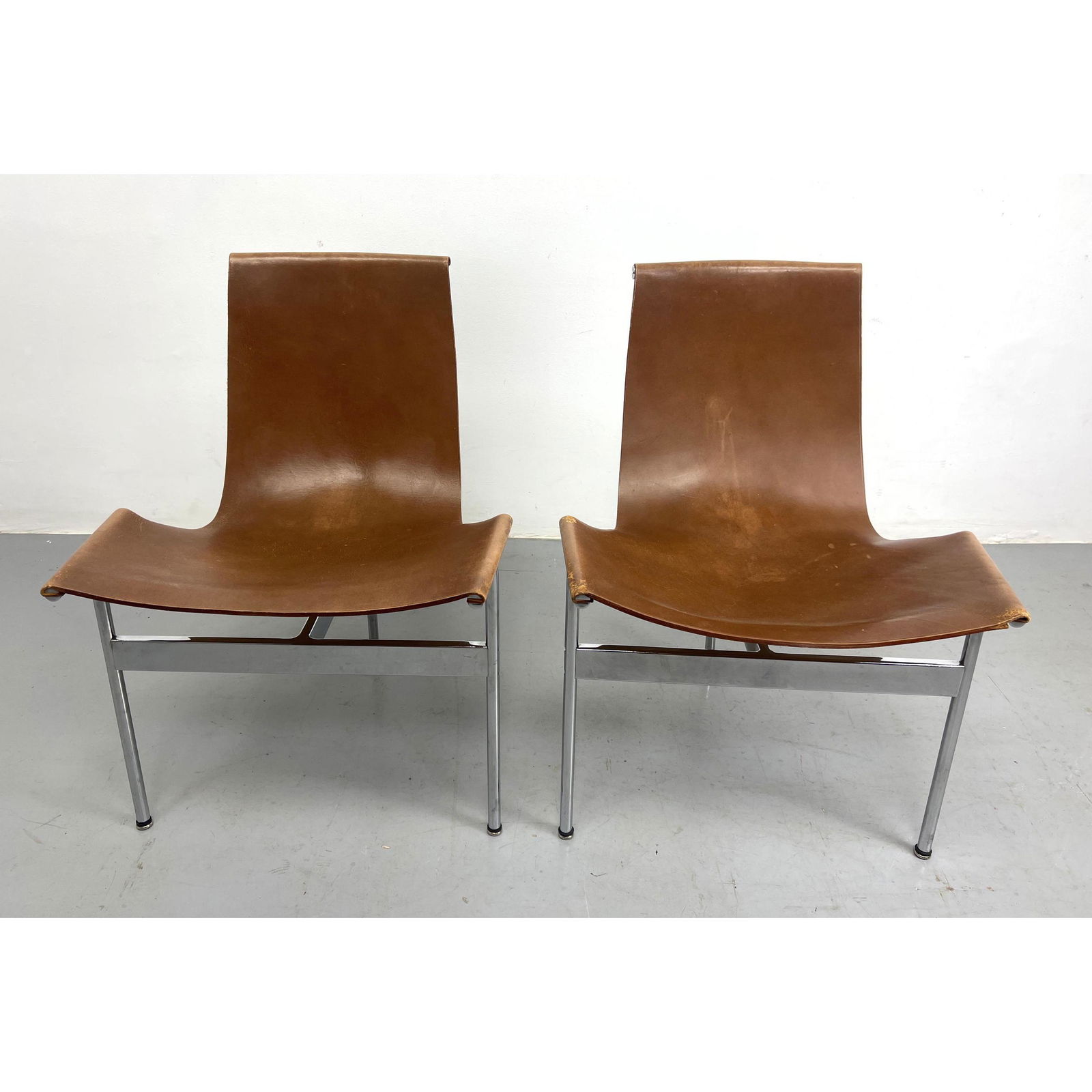 Pair William Katavolos Littell and Krelley Chairs. Leather and Chrome T-chairs. Side Chairs. Laverne (1 of 11)