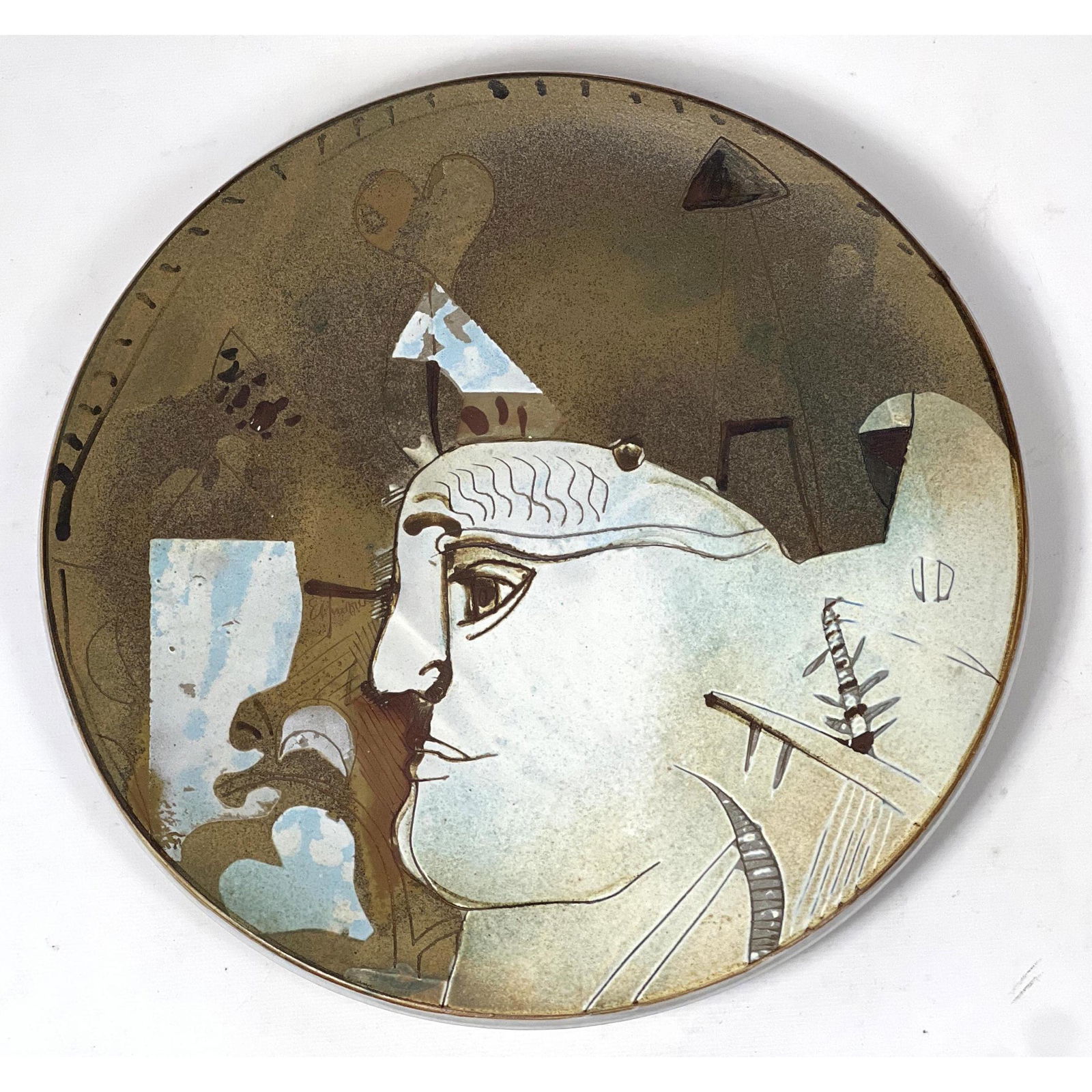 SUSANA ESPINOSA Art Pottery Modernist Plate #3. Portrait Head. Signed; Argentine Artist. Wall Hangin (1 of 8)