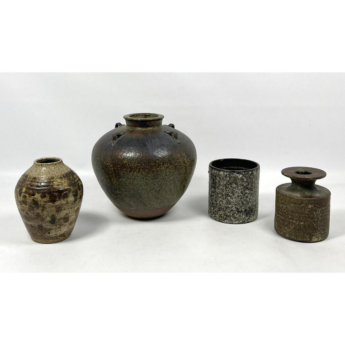 4pc Warm Glazed Studio Art Pottery Vases. Warm Neutral Organic Glazed Vessels. . (1 of 18)
