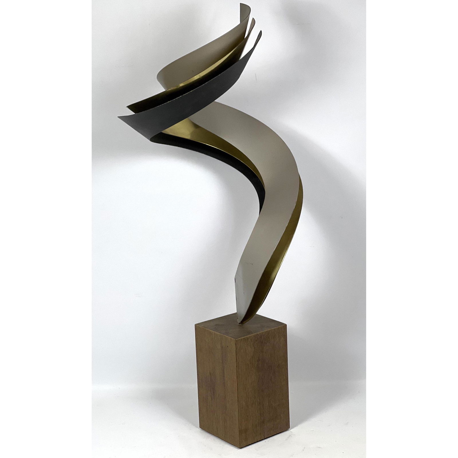 Curtis Jere Metal Sculpture on Custom Solid Teak Block Base. Unsigned.: Curtis Jere Metal Sculpture on Custom Solid Teak Block Base. Unsigned. Dimensions: H: 35 inches: W: 15 inches: D: 15 inches ---