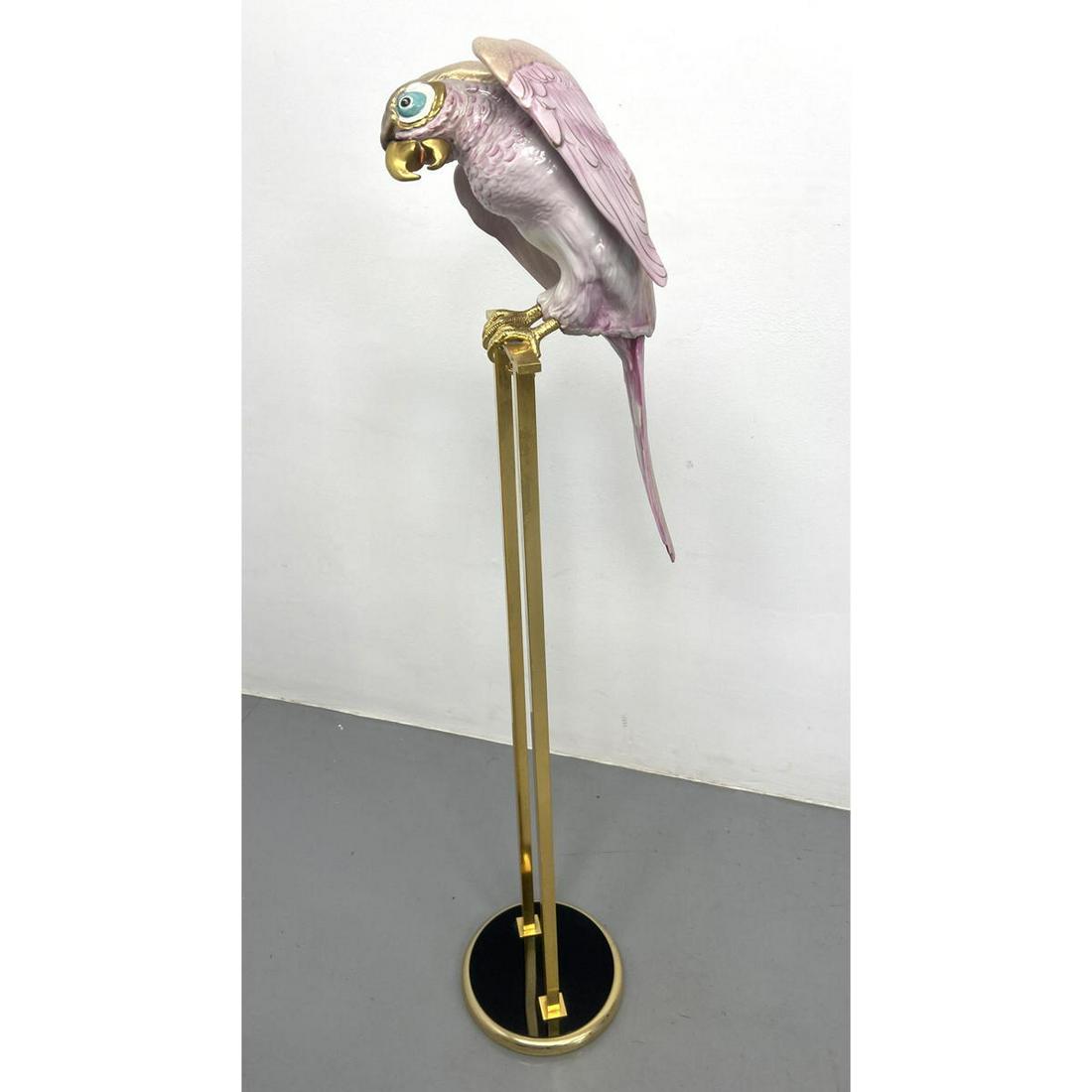 Tall Mangani for Oggetti Porcelain and Brass Parrot on Stand Sculpture: Tall Mangani for Oggetti Porcelain and Brass Parrot on Stand Sculpture Dimensions: H: 57 inches: W: 12 inches: D: 12 inches ---