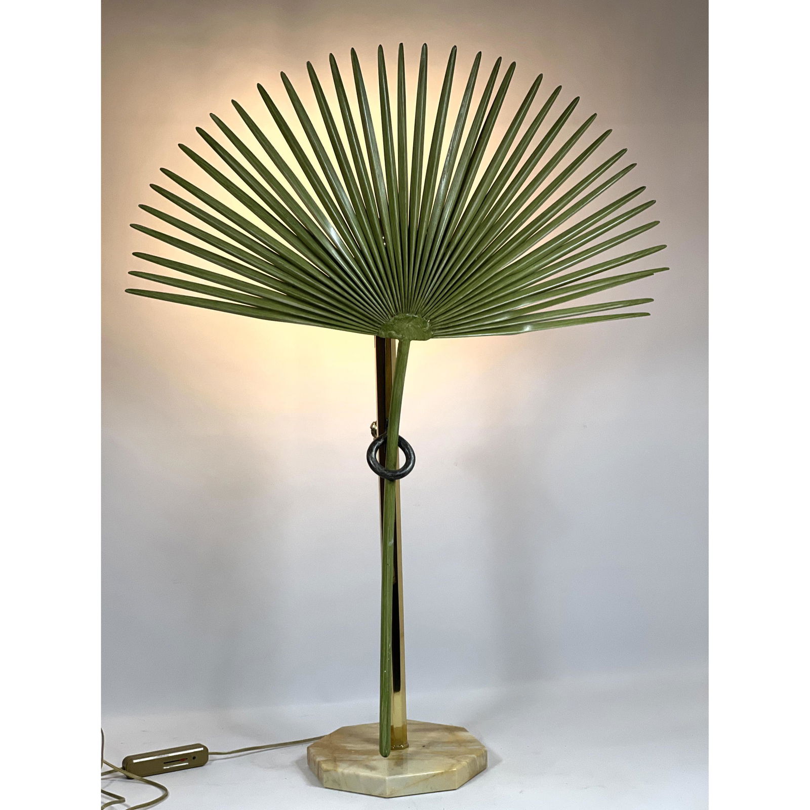 Italian Modern Mixed Metal Table Lamp Sculpture.  Palm Frond. Marble base. (1 of 16)