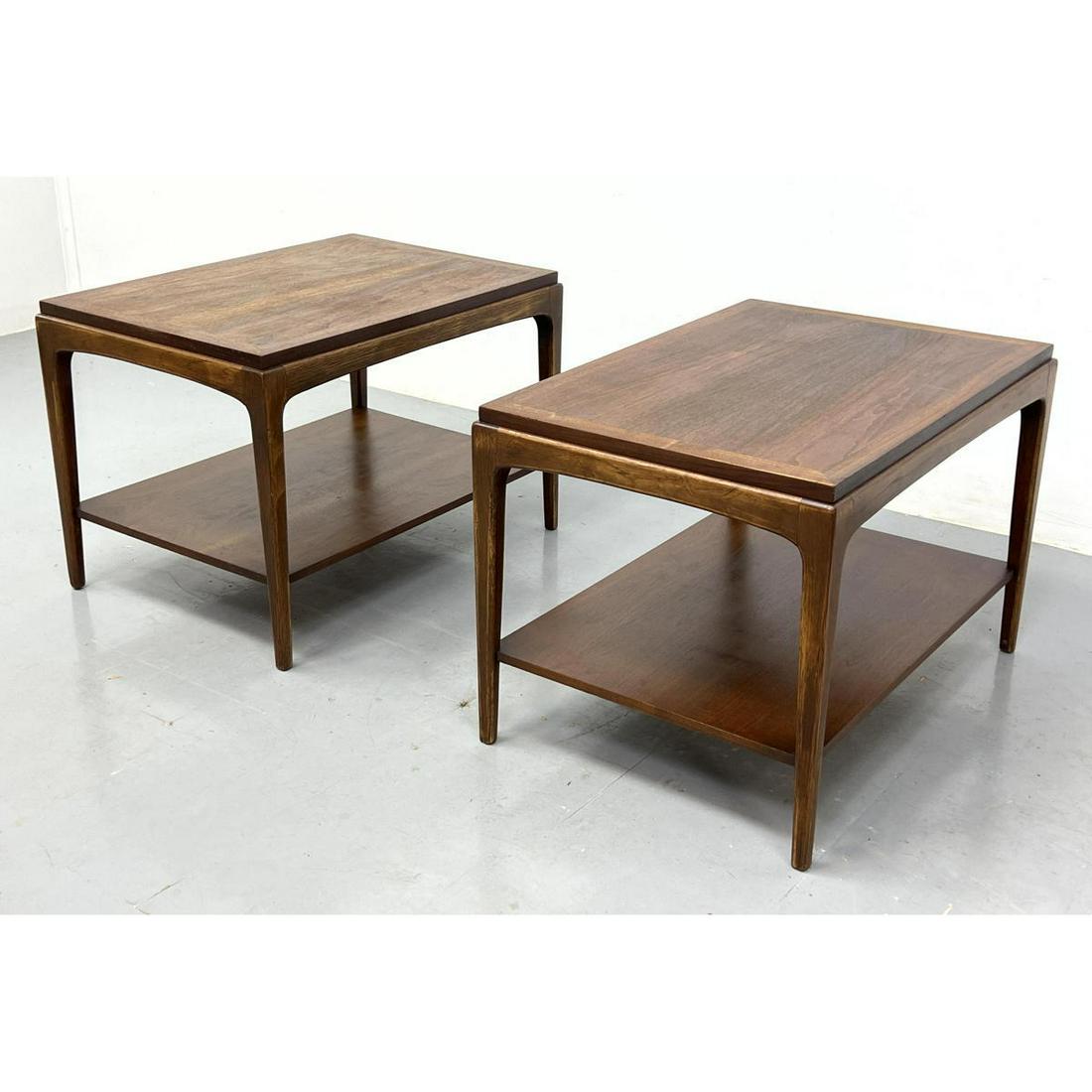 Pr LANE American Modern Walnut Side End Tables. Nicely grained. Each with elegant legs supporting lo (1 of 11)