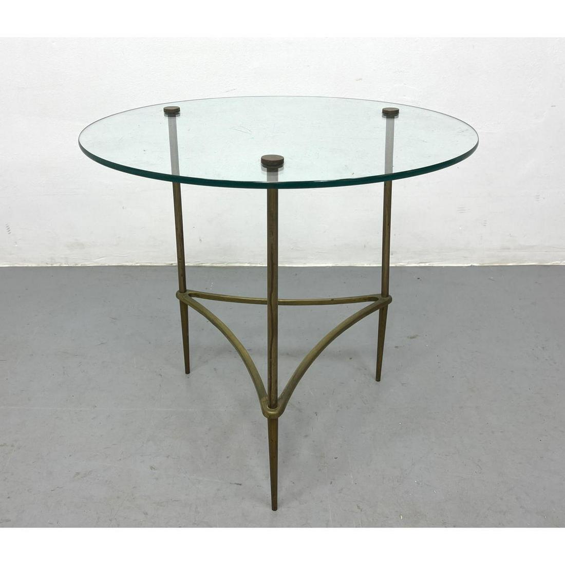 Italian Round Glass and Brass Side End Table. Three Leg. (1 of 4)